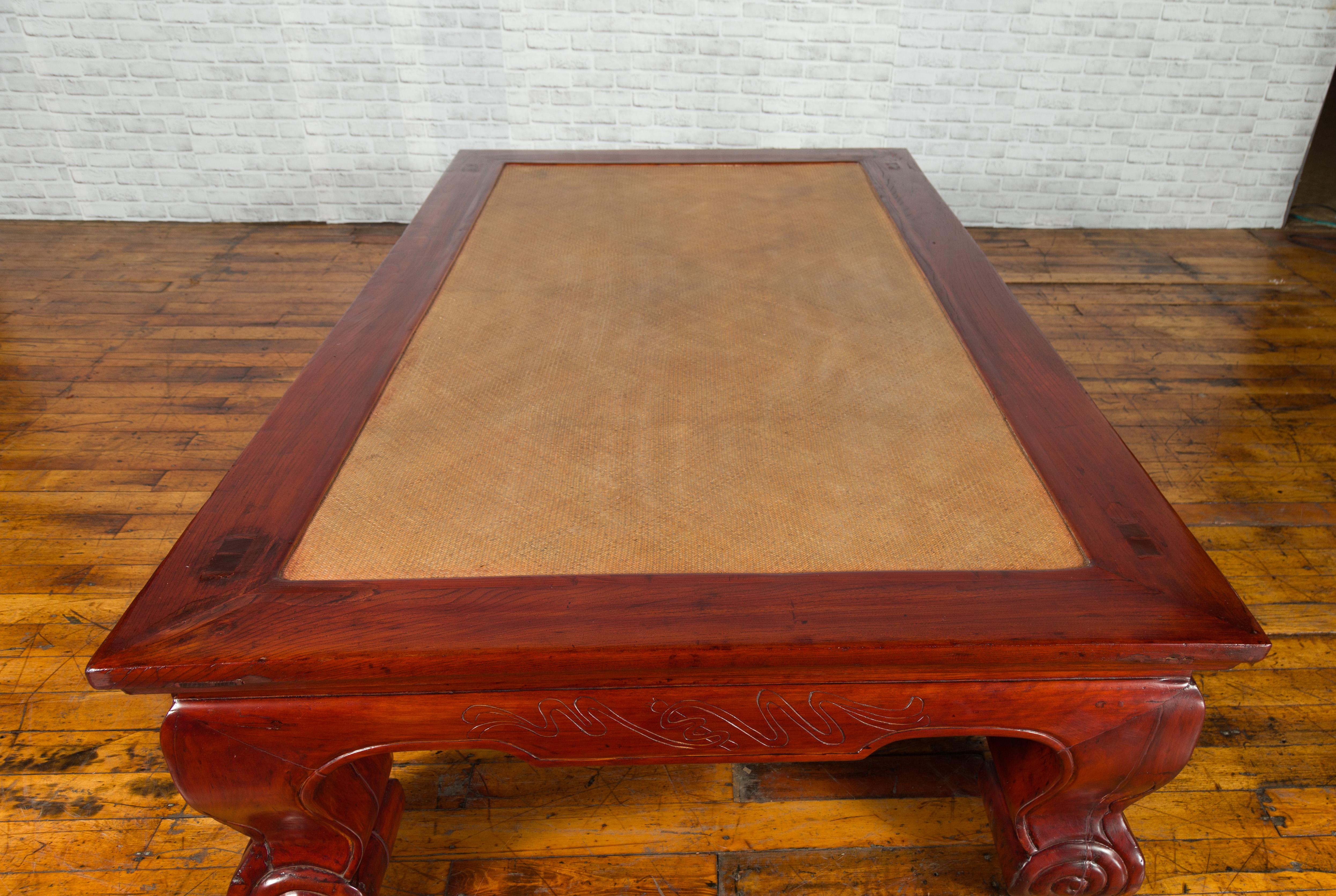 Chinese Qing Dynasty 19th Century Opium Mat Coffee Table with Woven Rattan Top 9