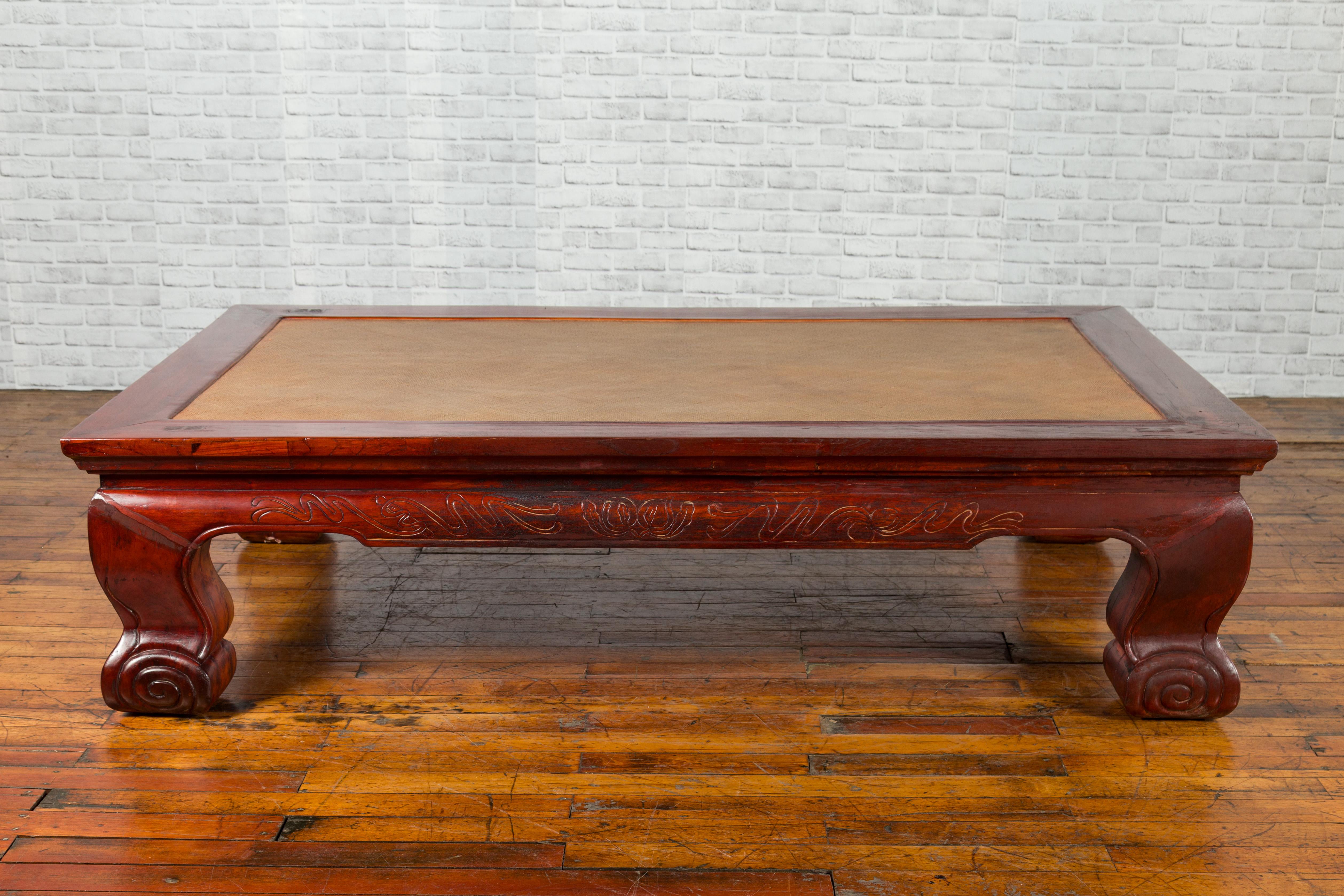 Chinese Qing Dynasty 19th Century Opium Mat Coffee Table with Woven Rattan Top In Good Condition In Yonkers, NY