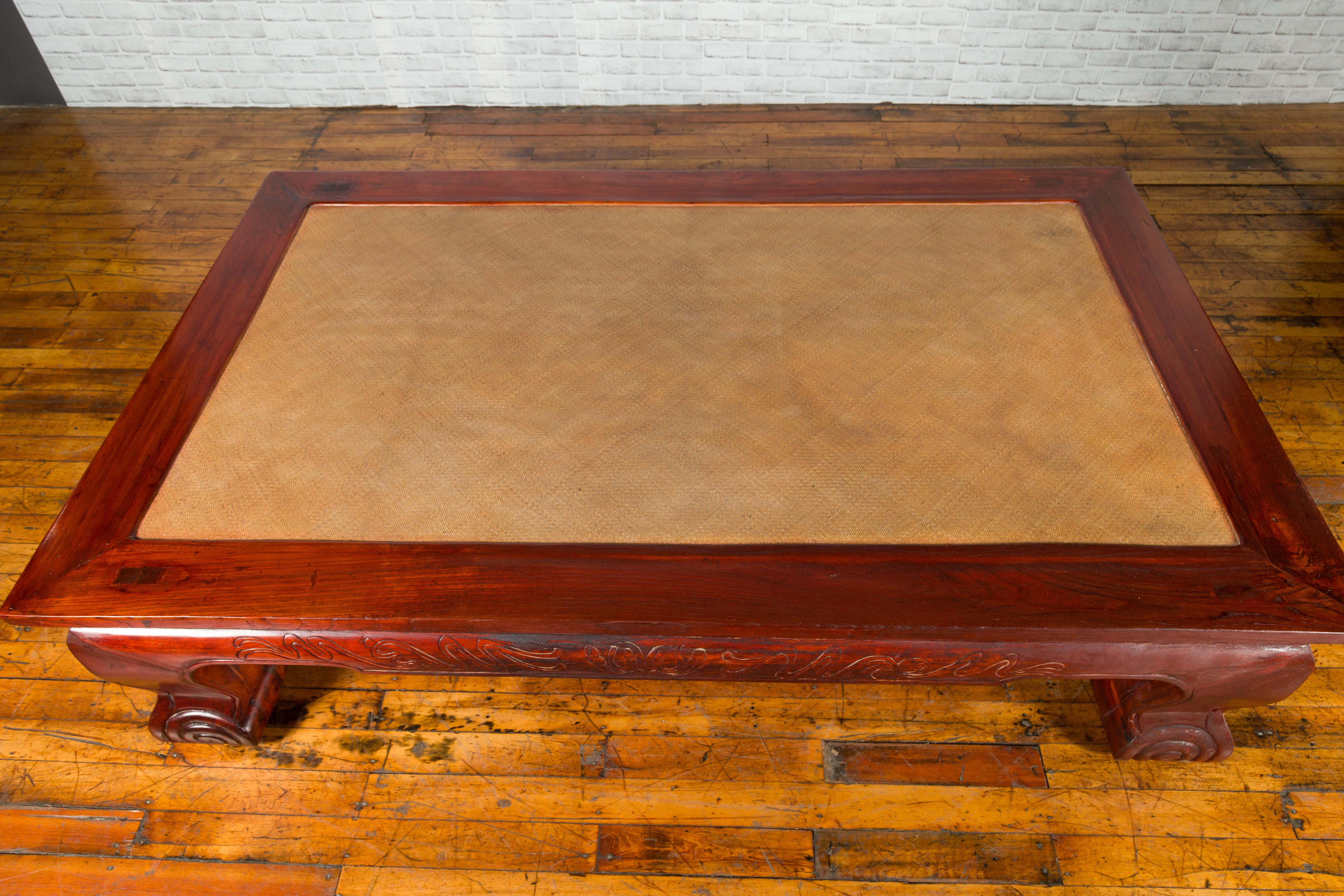Chinese Qing Dynasty 19th Century Opium Mat Coffee Table with Woven Rattan Top 4