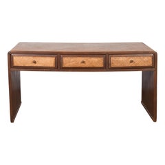 Chinese Qing Dynasty 19th Century Rattan over Wood Desk with Three Drawers