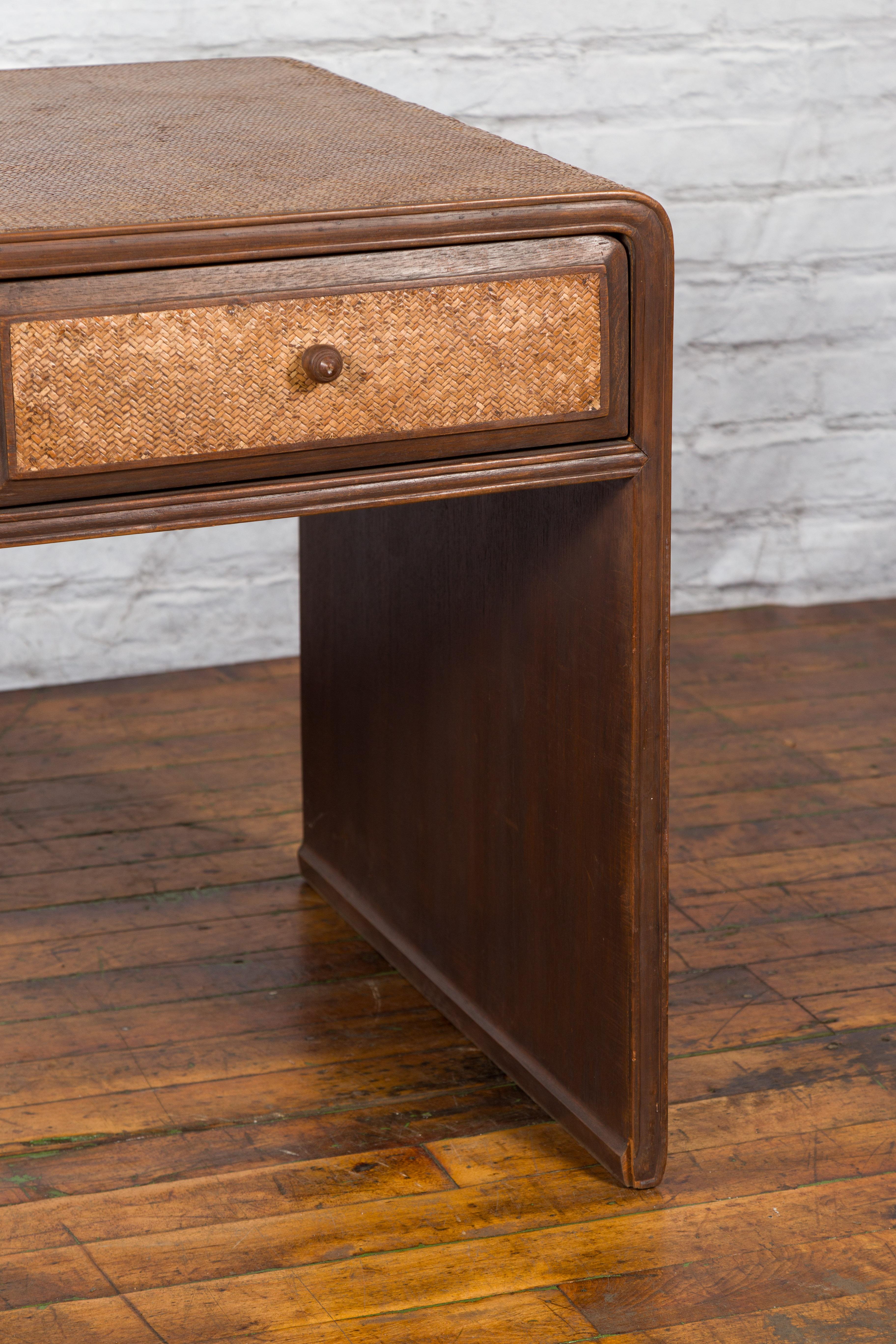 Chinese Qing Dynasty 19th Century Rattan over Wood Desk with Three Drawers For Sale 6