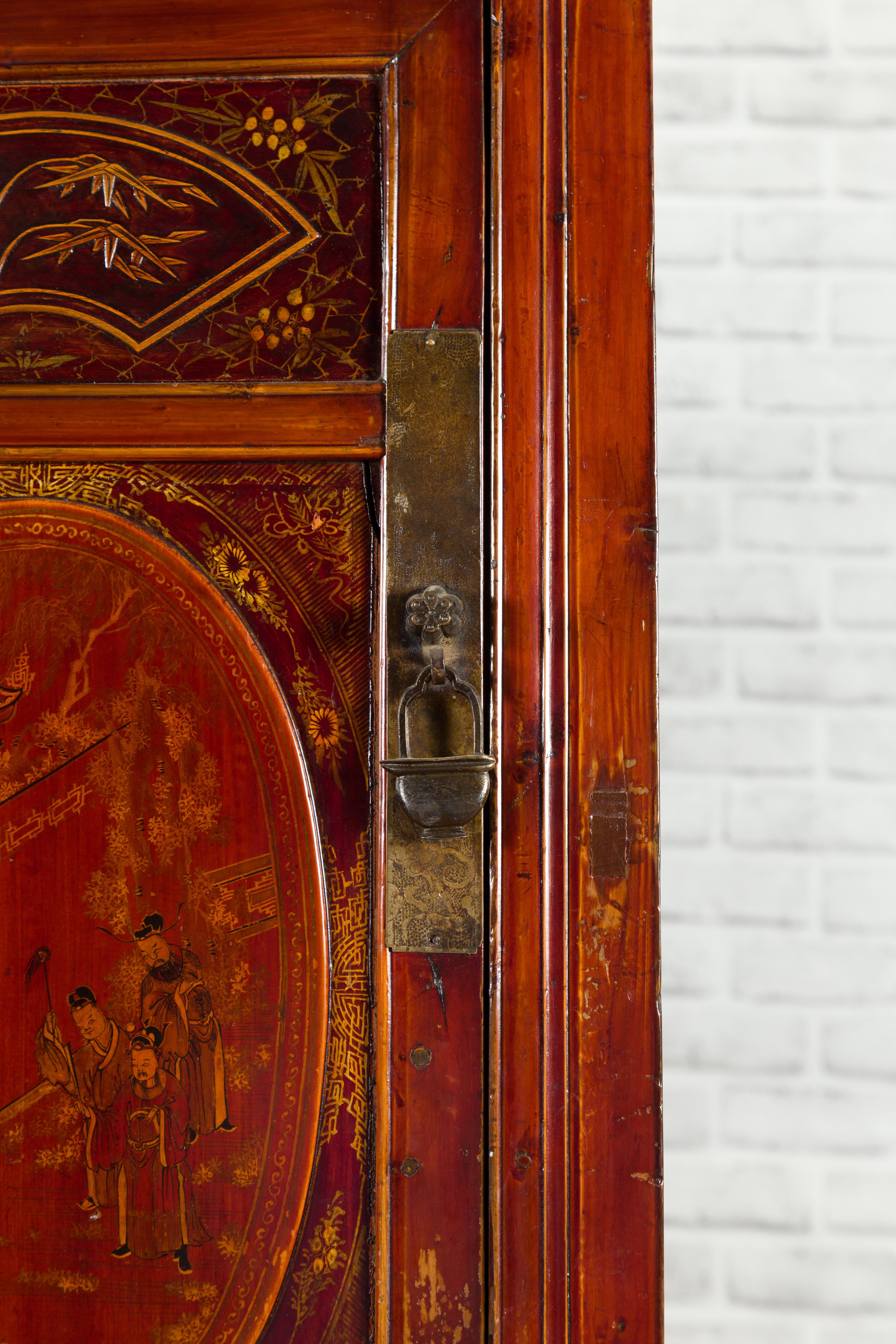 Cabinet rouge à huit portes et quatre tiroirs, dynastie chinoise Qing, 19e siècle en vente 8