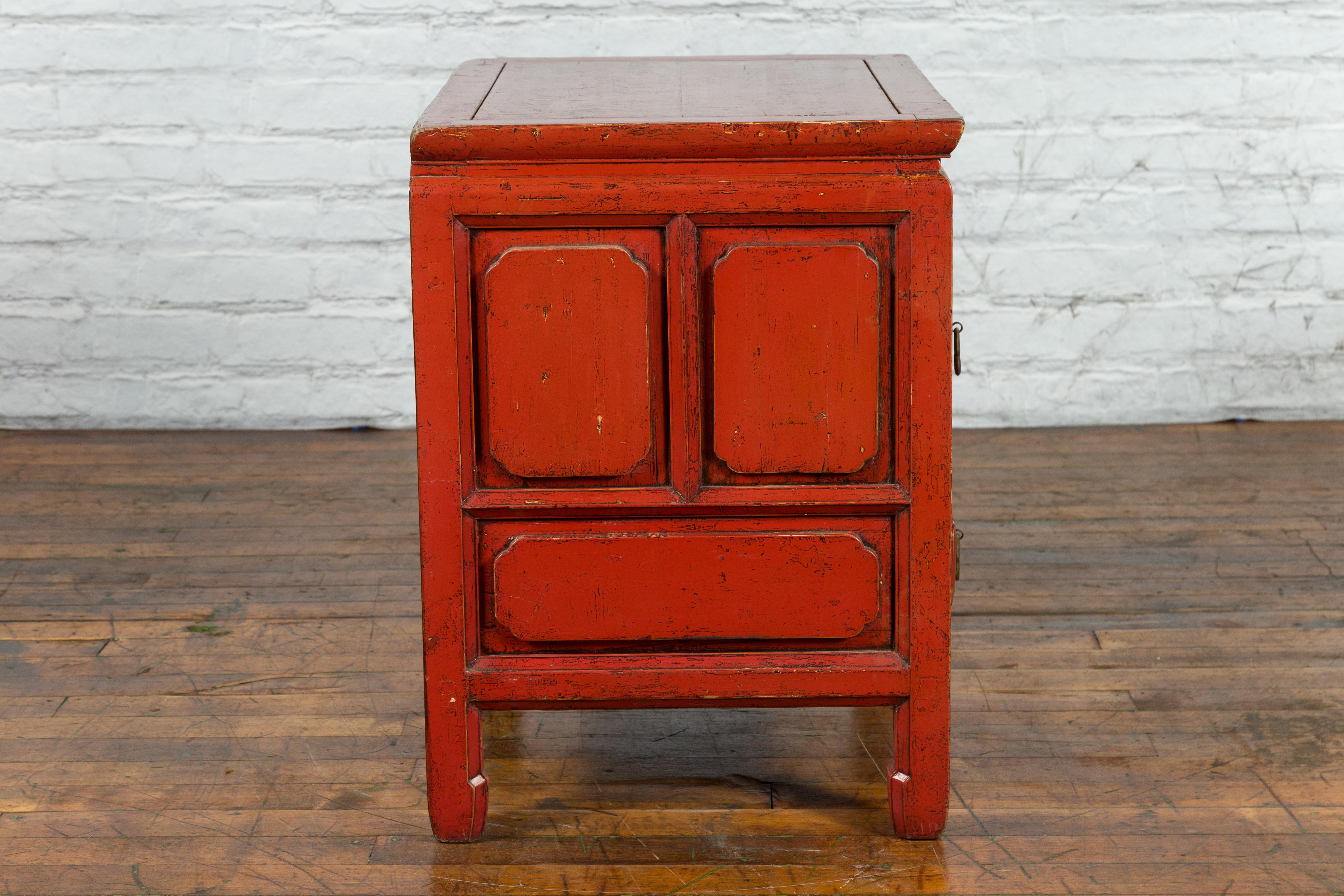 Chinese Qing Dynasty 19th Century Red Lacquer Side Chest with Five Drawers 9
