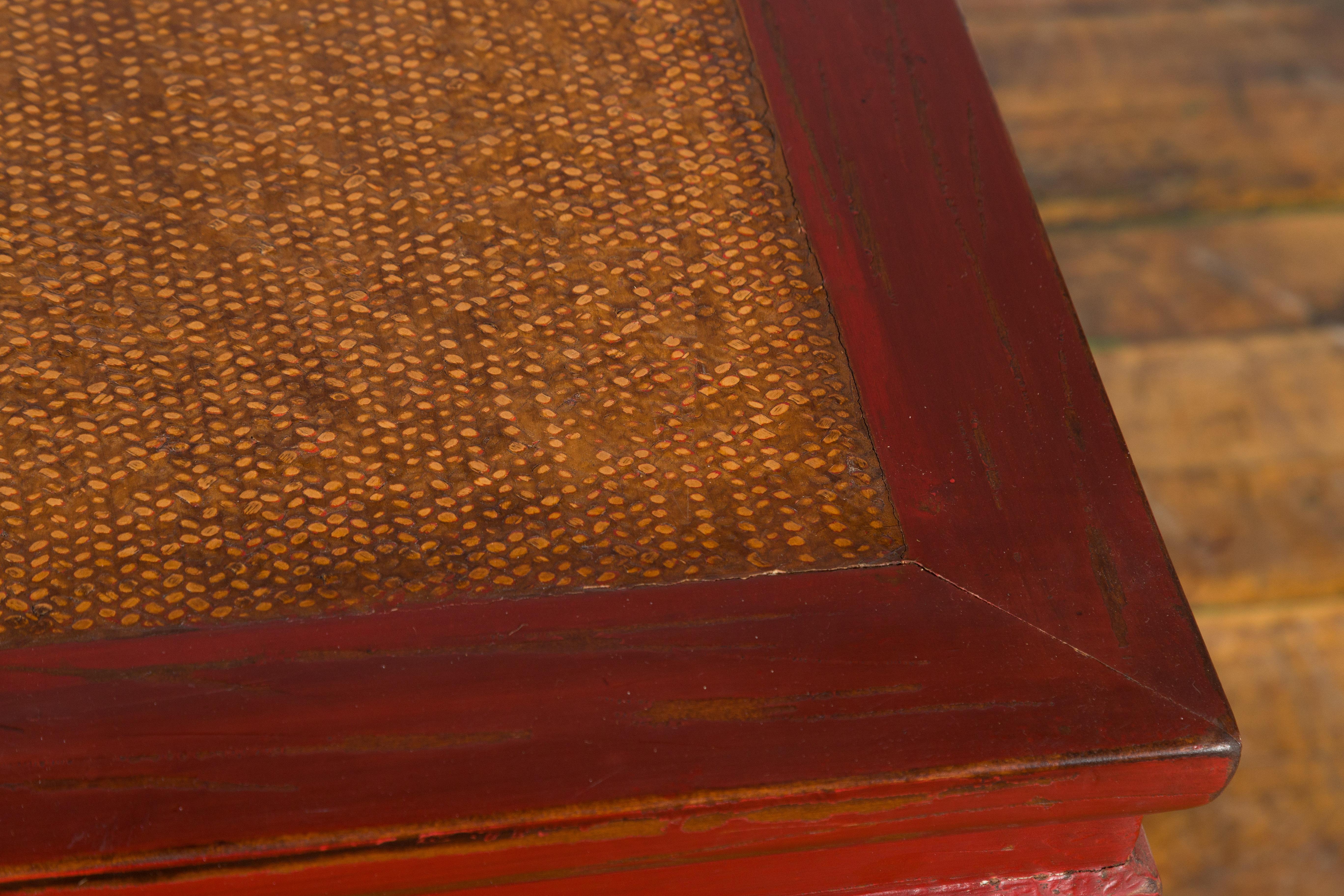 Chinese Qing Dynasty 19th Century Red Lacquer Side Table with Woven Rattan Top For Sale 8