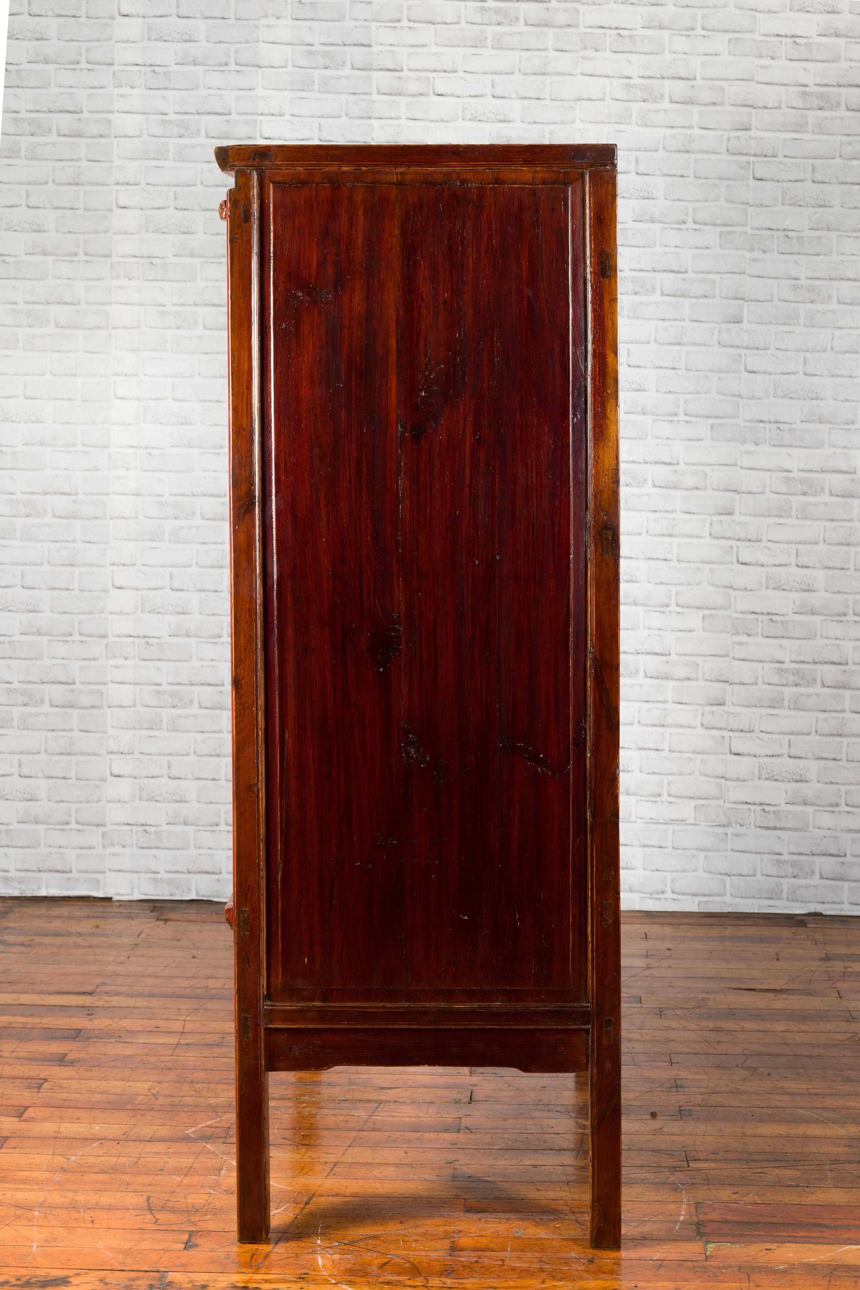 Chinese Qing Dynasty 19th Century Red Lacquer Wedding Cabinet with Butterflies 8