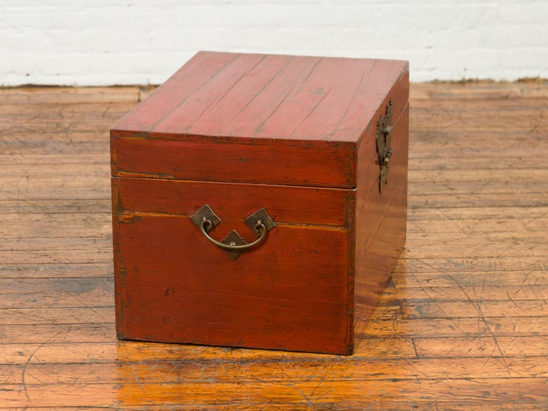 Chinese Qing Dynasty 19th Century Red Lacquered Blanket Chest with