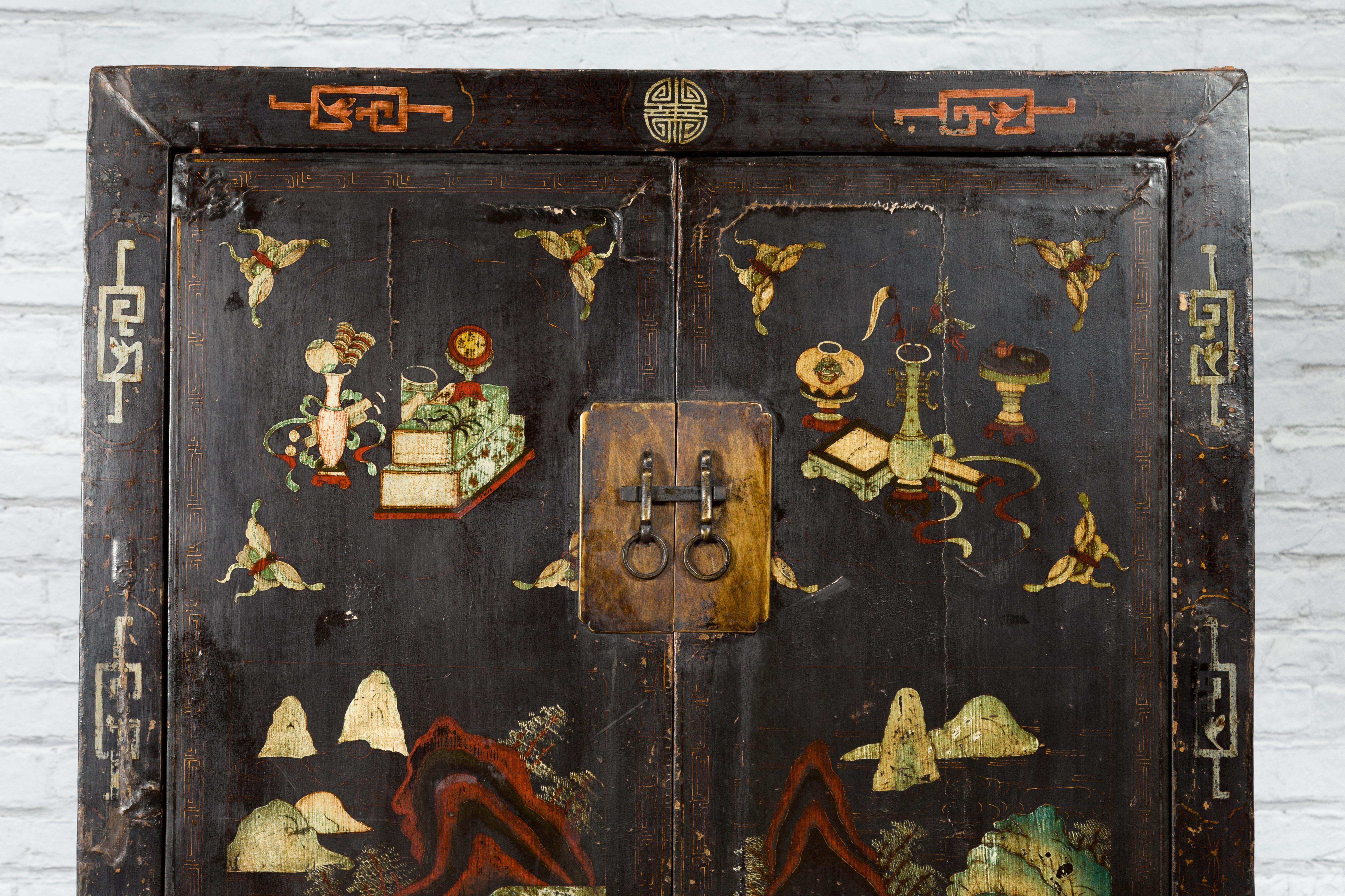 Chinese Qing Dynasty 19th Century Shanxi Cabinet with Original Black Lacquer For Sale 1