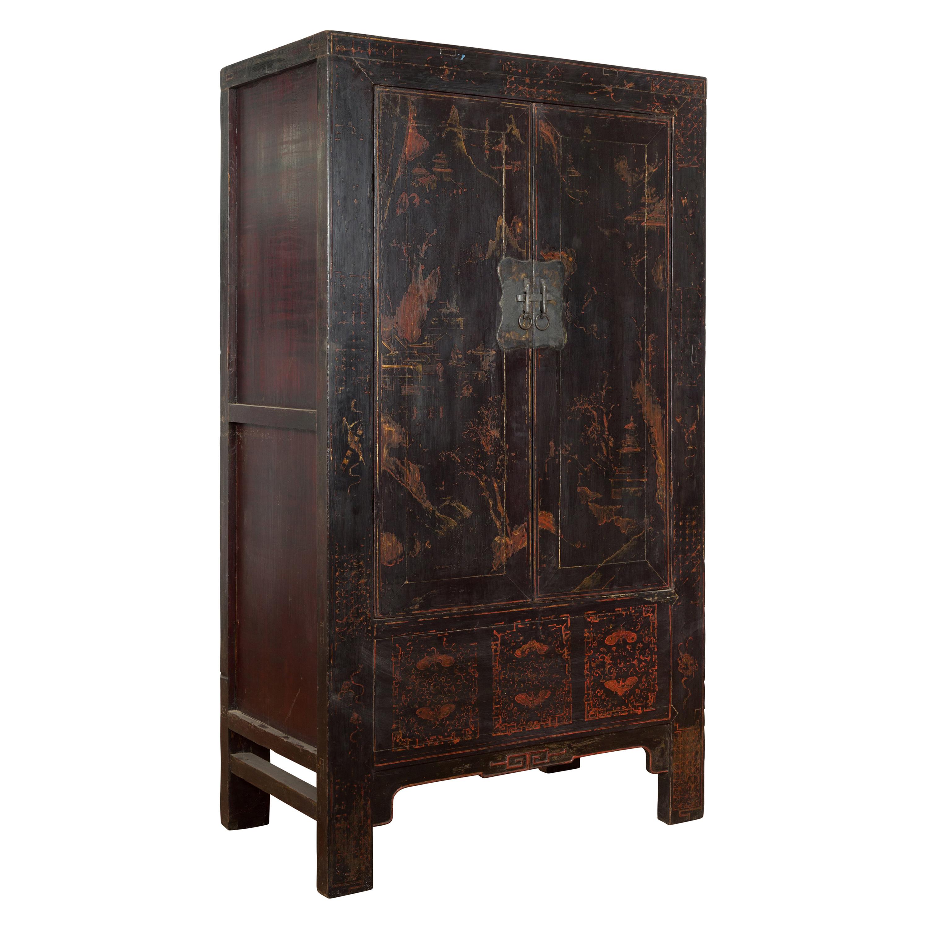 Chinese Qing Dynasty 19th Century Shanxi Cabinet with Original Black Lacquer For Sale