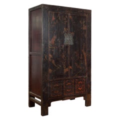 Cabinet Shanxi de la dynastie chinoise Qing du 19ème siècle avec laque noire d'origine