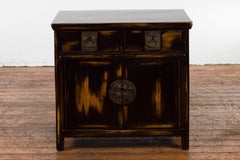 Qing Dynasty 19th Century Side Cabinet with Black and Brown Lacquer
