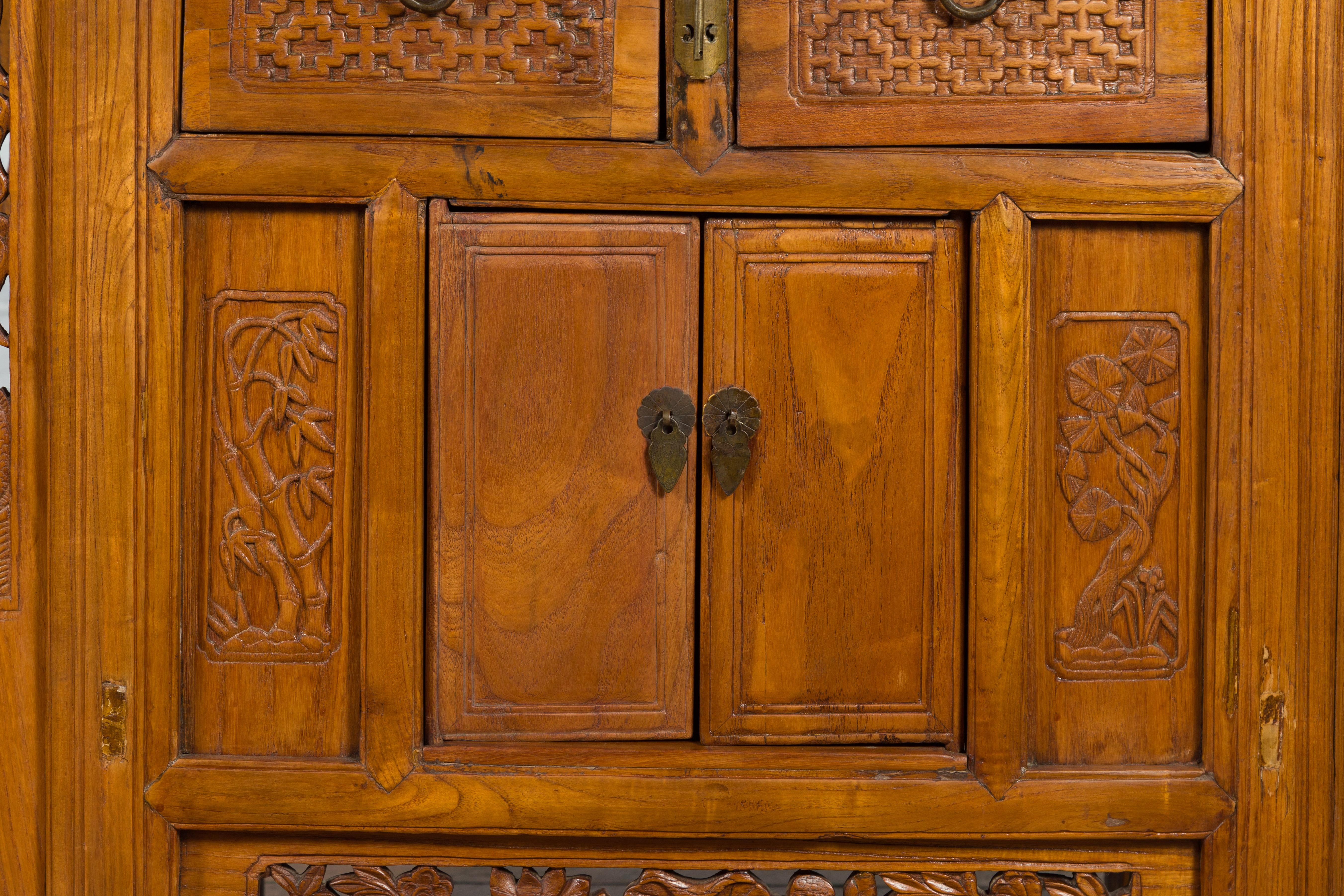 Chinese Qing Dynasty 19th Century Side Cabinet with Carved Foliage Motifs 6