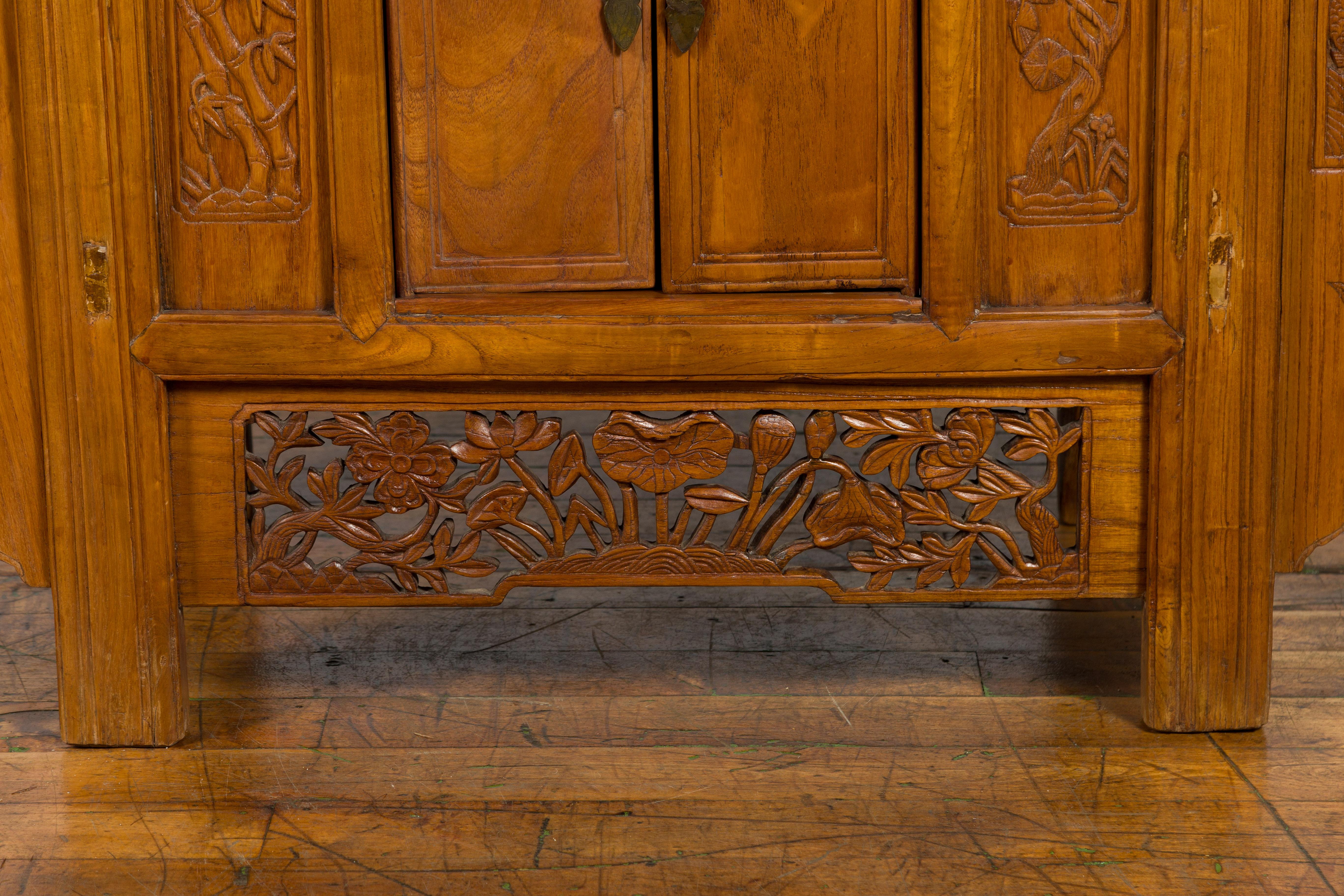 Chinese Qing Dynasty 19th Century Side Cabinet with Carved Foliage Motifs 7