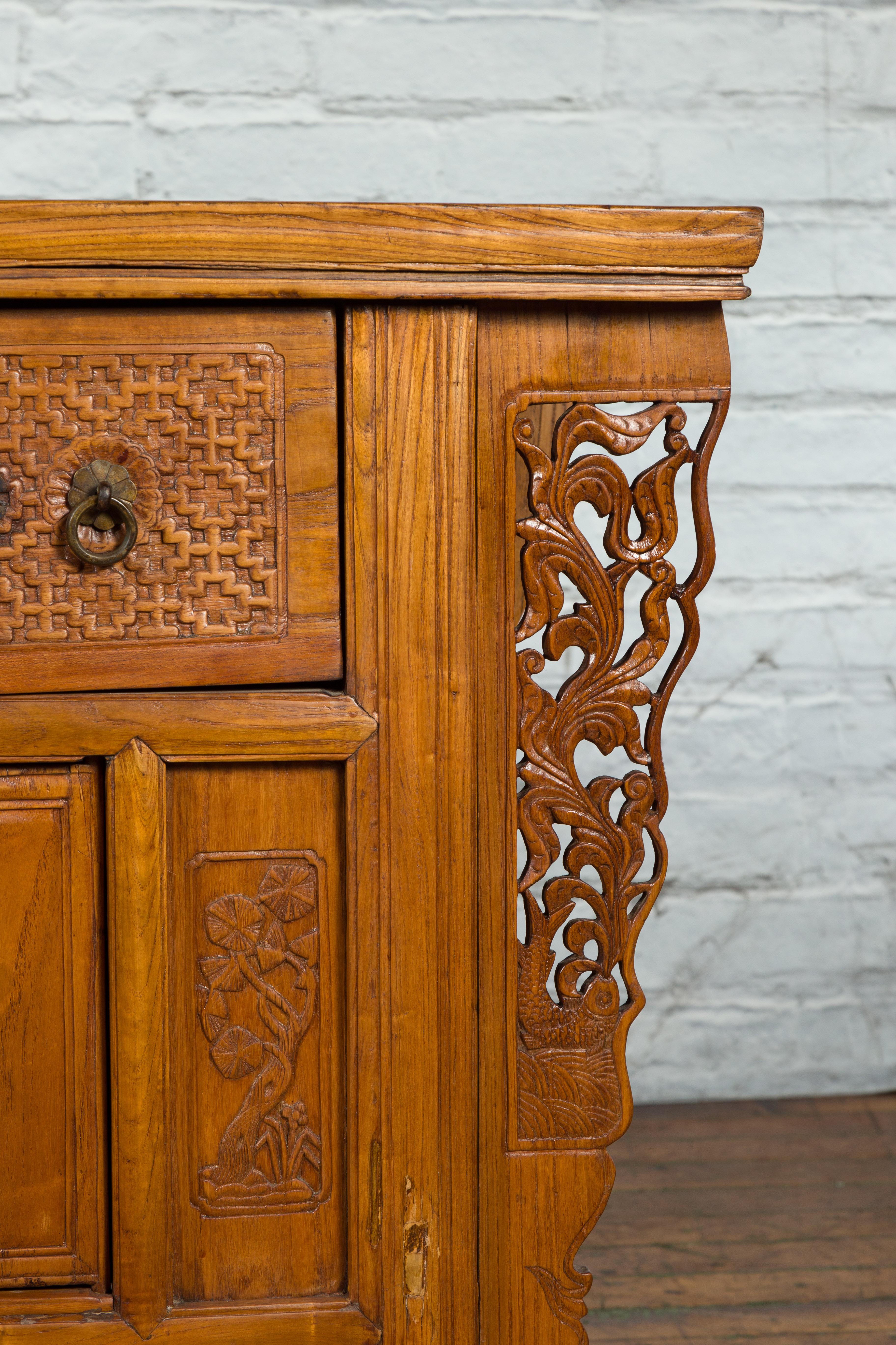 Chinese Qing Dynasty 19th Century Side Cabinet with Carved Foliage Motifs 9