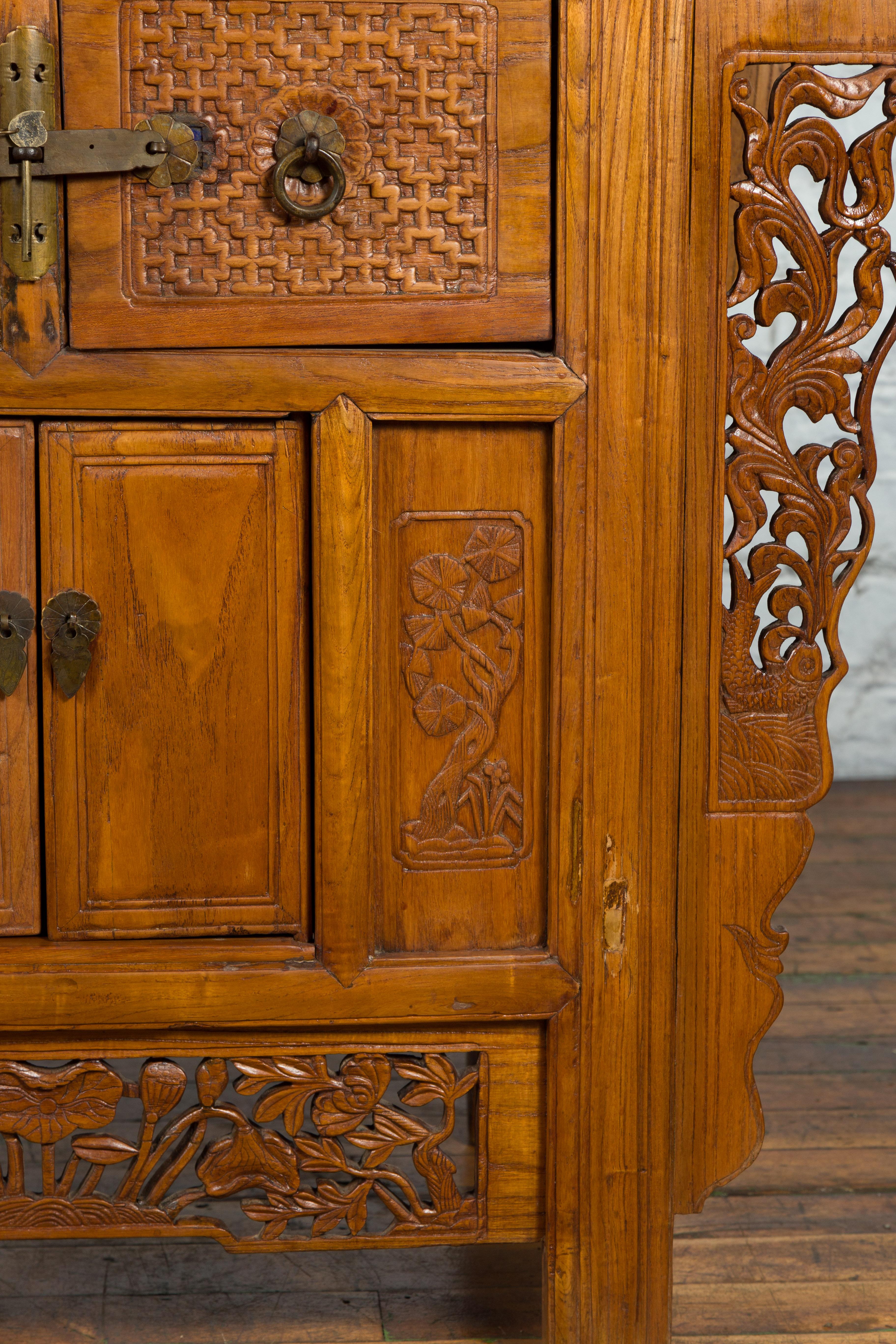 Chinese Qing Dynasty 19th Century Side Cabinet with Carved Foliage Motifs 10