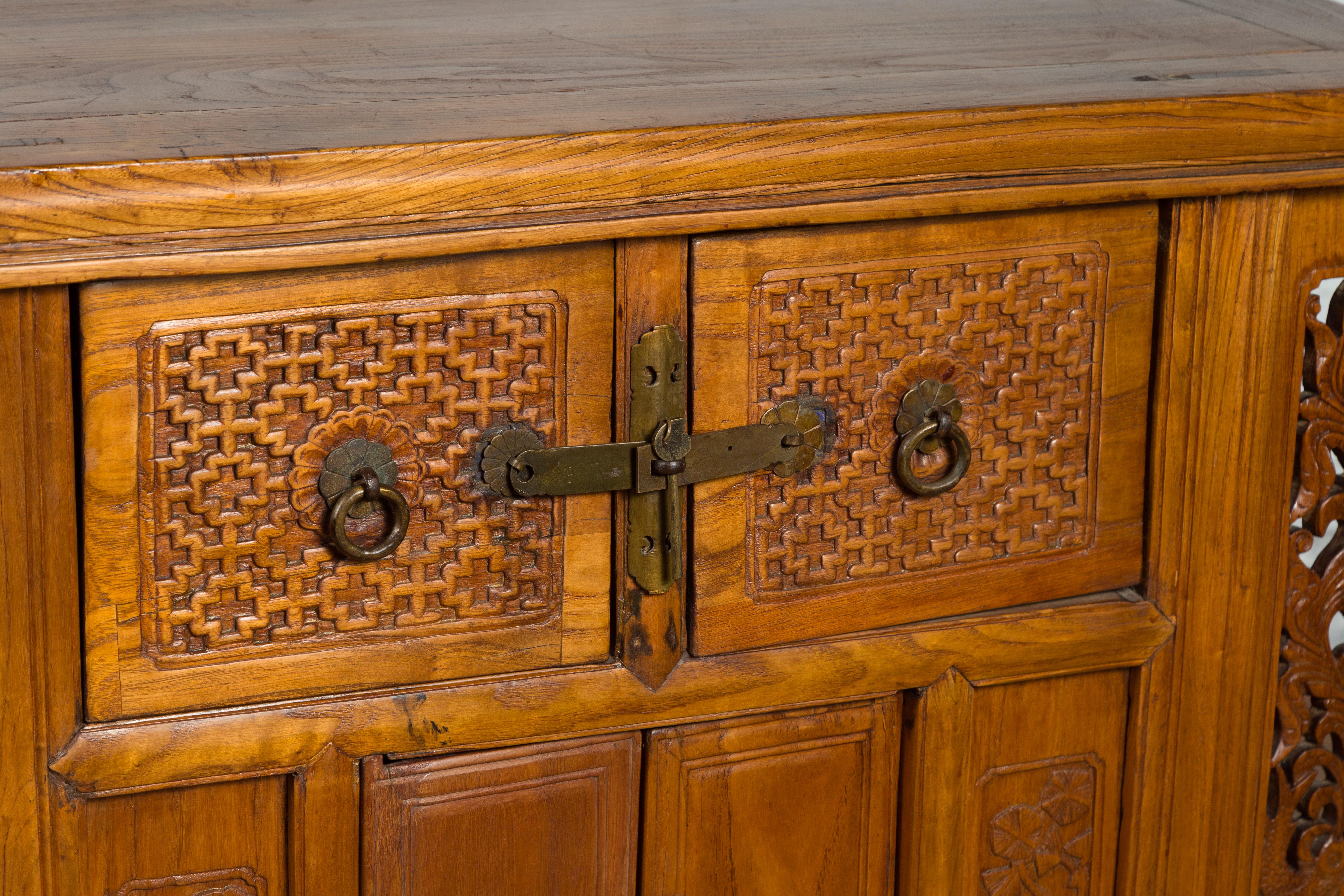 Chinese Qing Dynasty 19th Century Side Cabinet with Carved Foliage Motifs 13