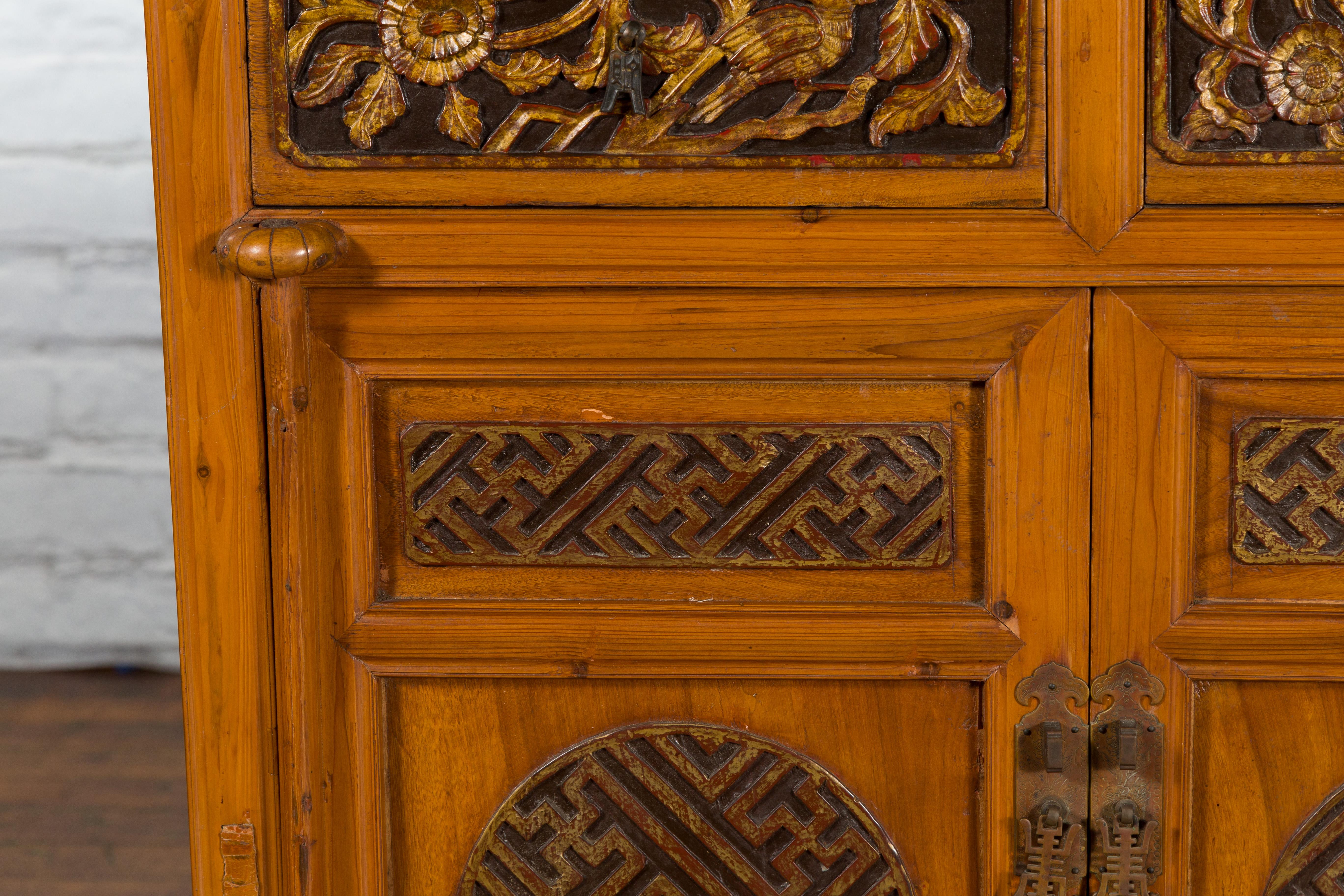 Chinese Qing Dynasty 19th Century Side Cabinet with Fretwork and Carved Drawers 3