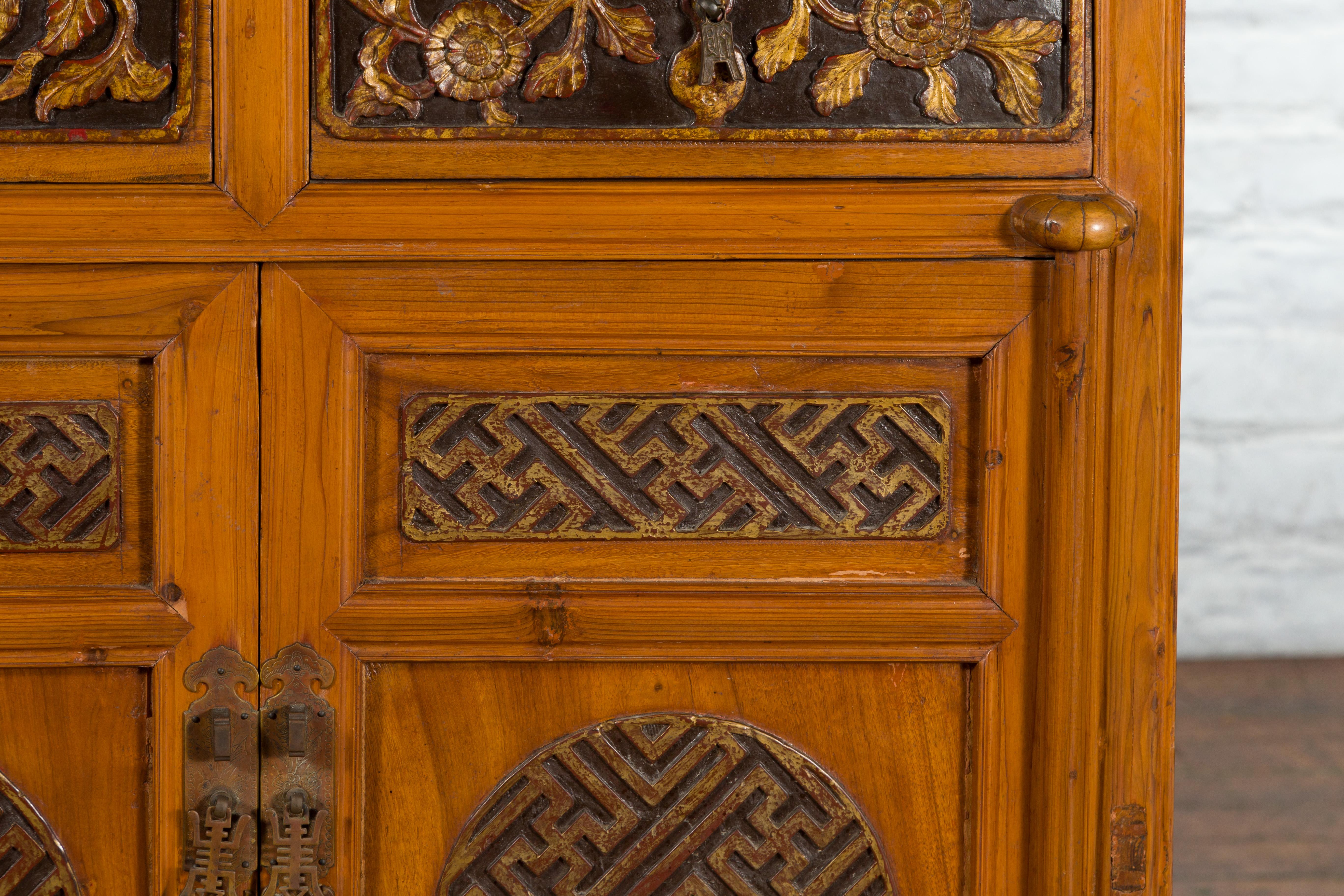 Chinese Qing Dynasty 19th Century Side Cabinet with Fretwork and Carved Drawers 4