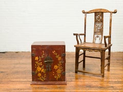 Qing Dynasty 19th Century Side Cabinet with Painted Floral Decor