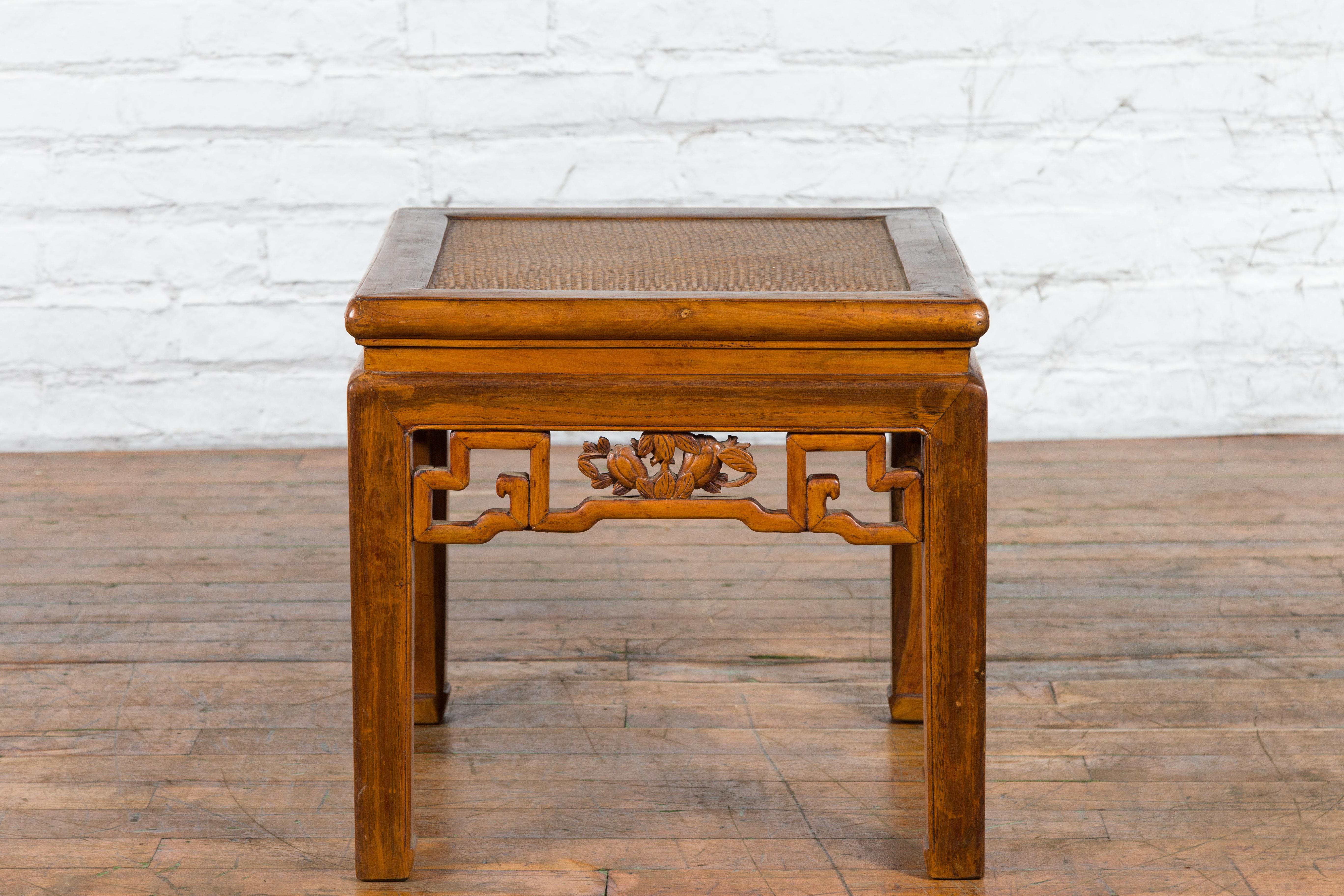 Chinese Qing Dynasty 19th Century Side Table with Rattan Top and Carved Apron For Sale 10