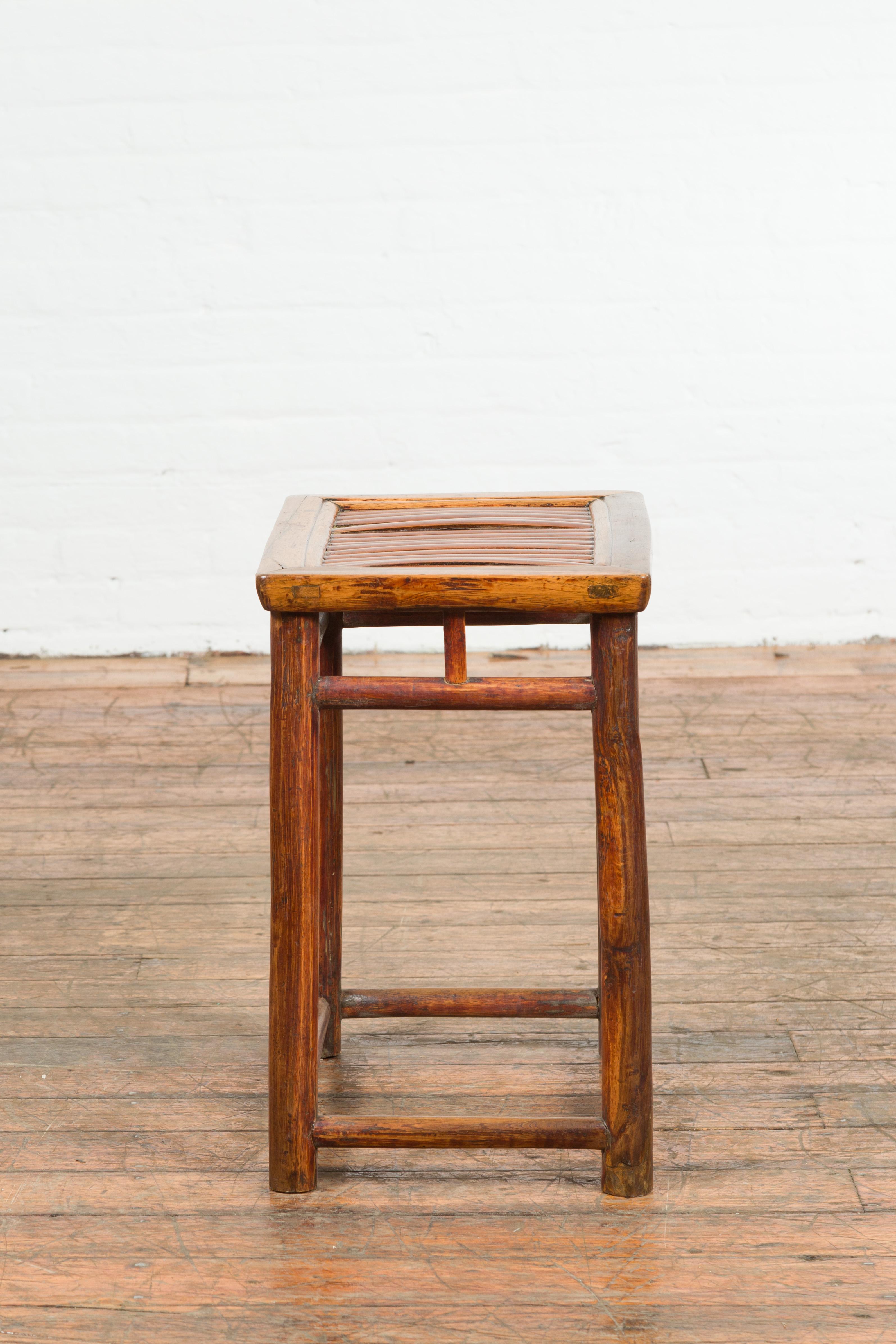 Chinese Qing Dynasty 19th Century Side Table with Split Bamboo Top and Patina For Sale 9