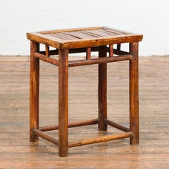 Chinese Qing Dynasty 19th Century Side Table with Split Bamboo Top and Patina