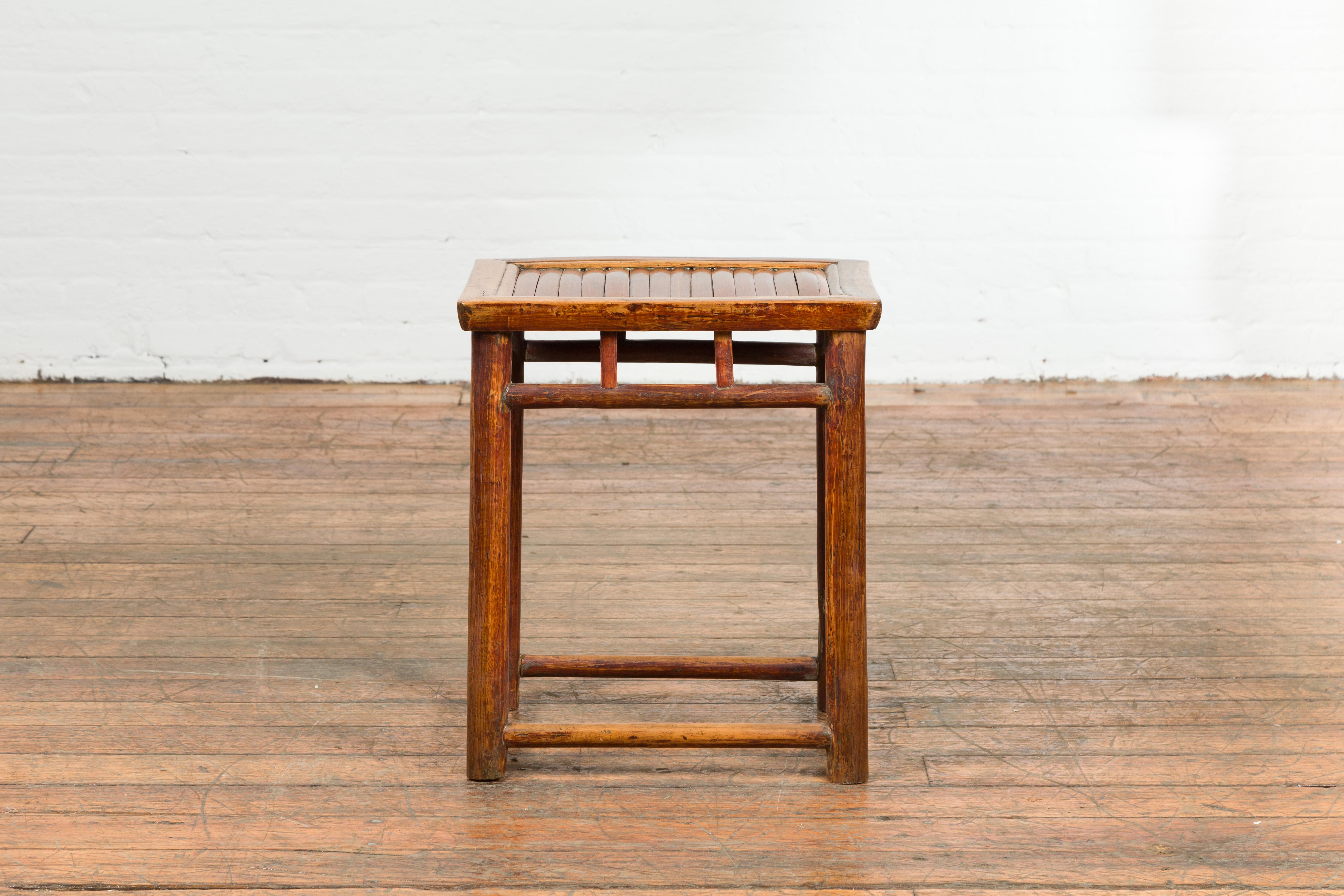 Chinese Qing Dynasty 19th Century Side Table with Split Bamboo Top and Patina For Sale 1
