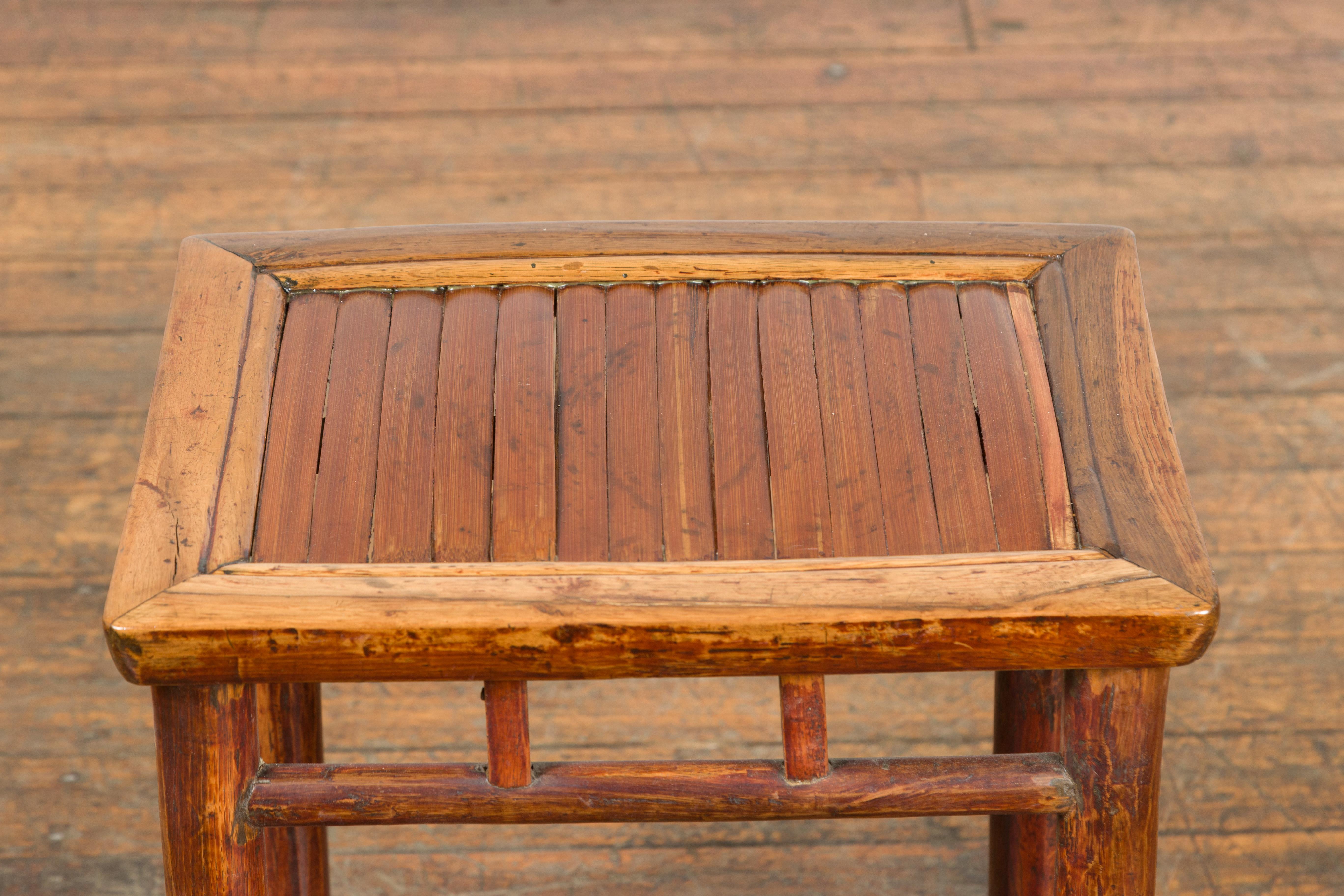 Chinese Qing Dynasty 19th Century Side Table with Split Bamboo Top and Patina For Sale 2