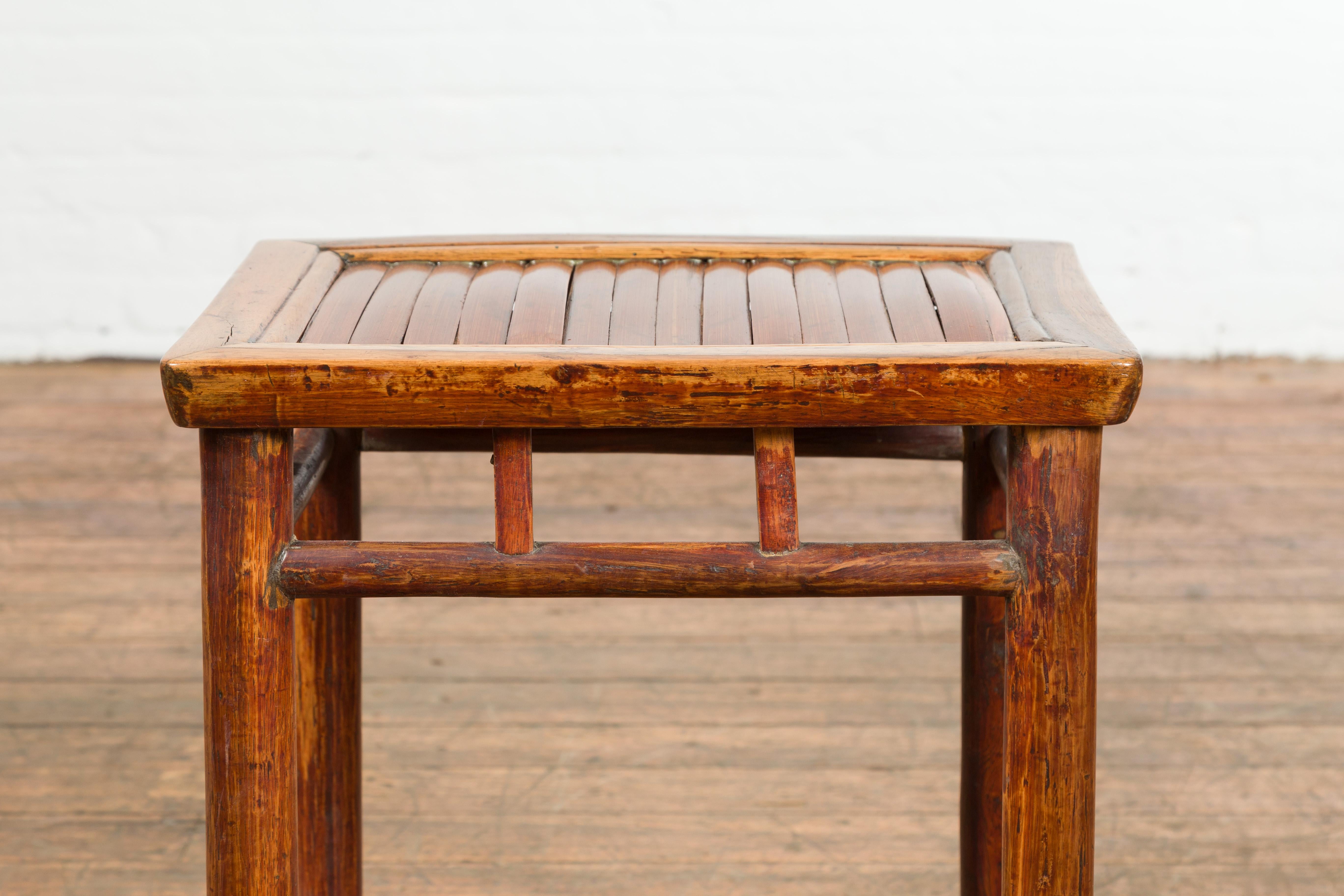 Chinese Qing Dynasty 19th Century Side Table with Split Bamboo Top and Patina For Sale 3