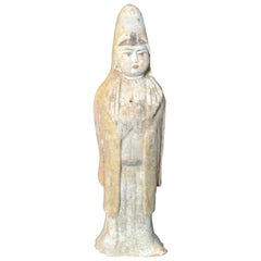 Statua di sacerdotessa in terracotta dipinta a mano della dinastia cinese Qing del 19° secolo