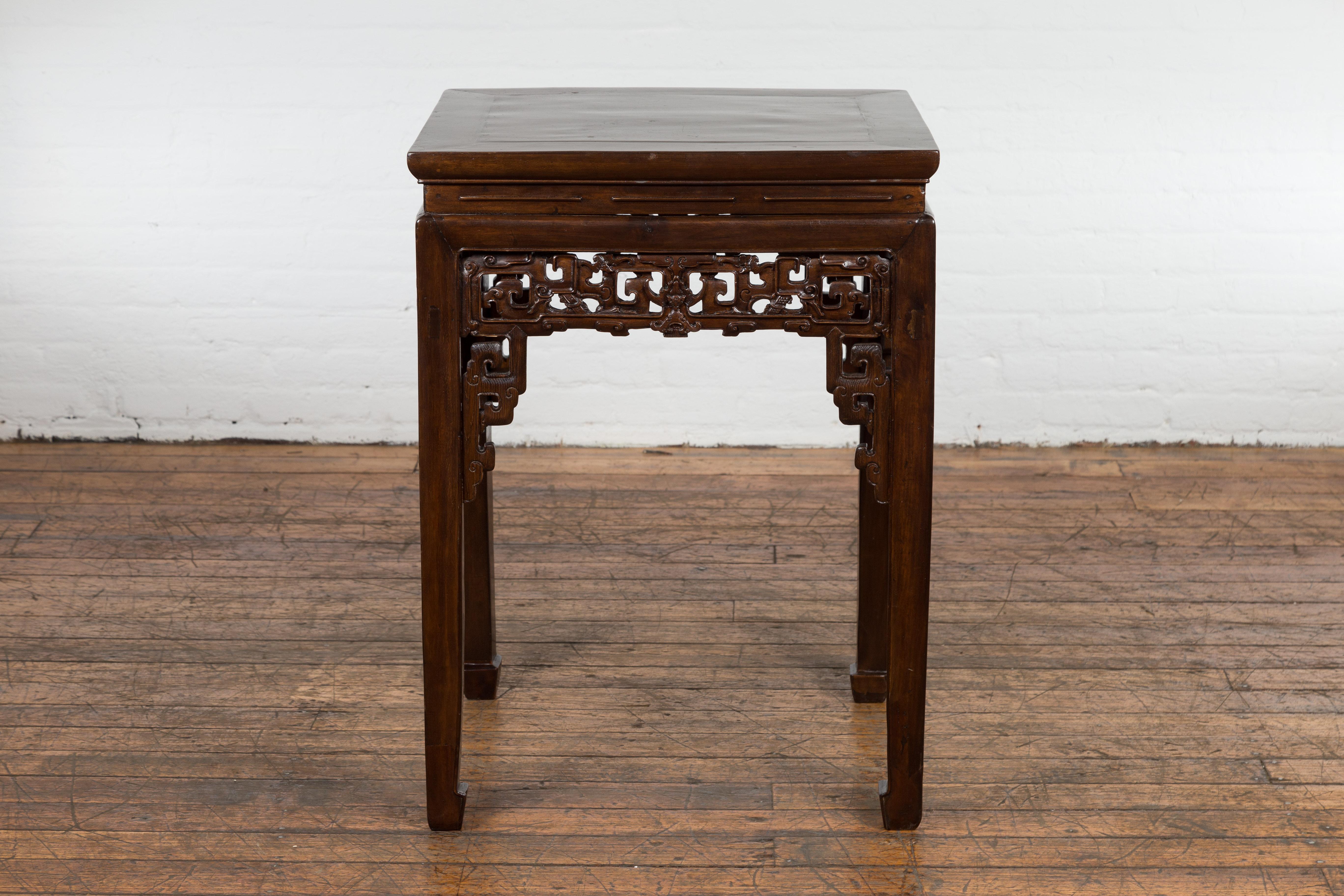 Wood Chinese Qing Dynasty 19th Century Table with Carved Apron and Custom Lacquer For Sale