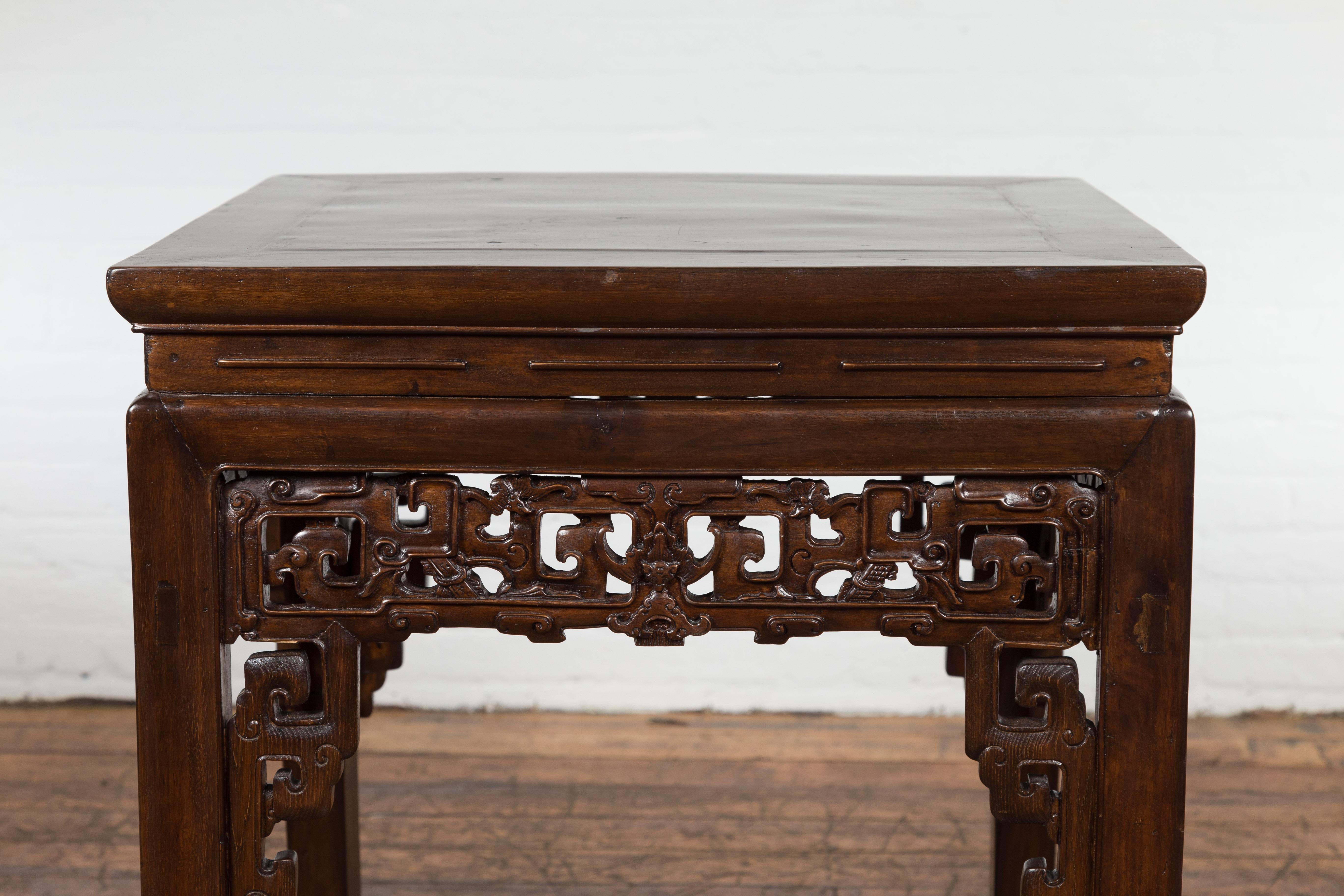 Wood Qing Dynasty 19th Century Table with Carved Apron and Custom Lacquer