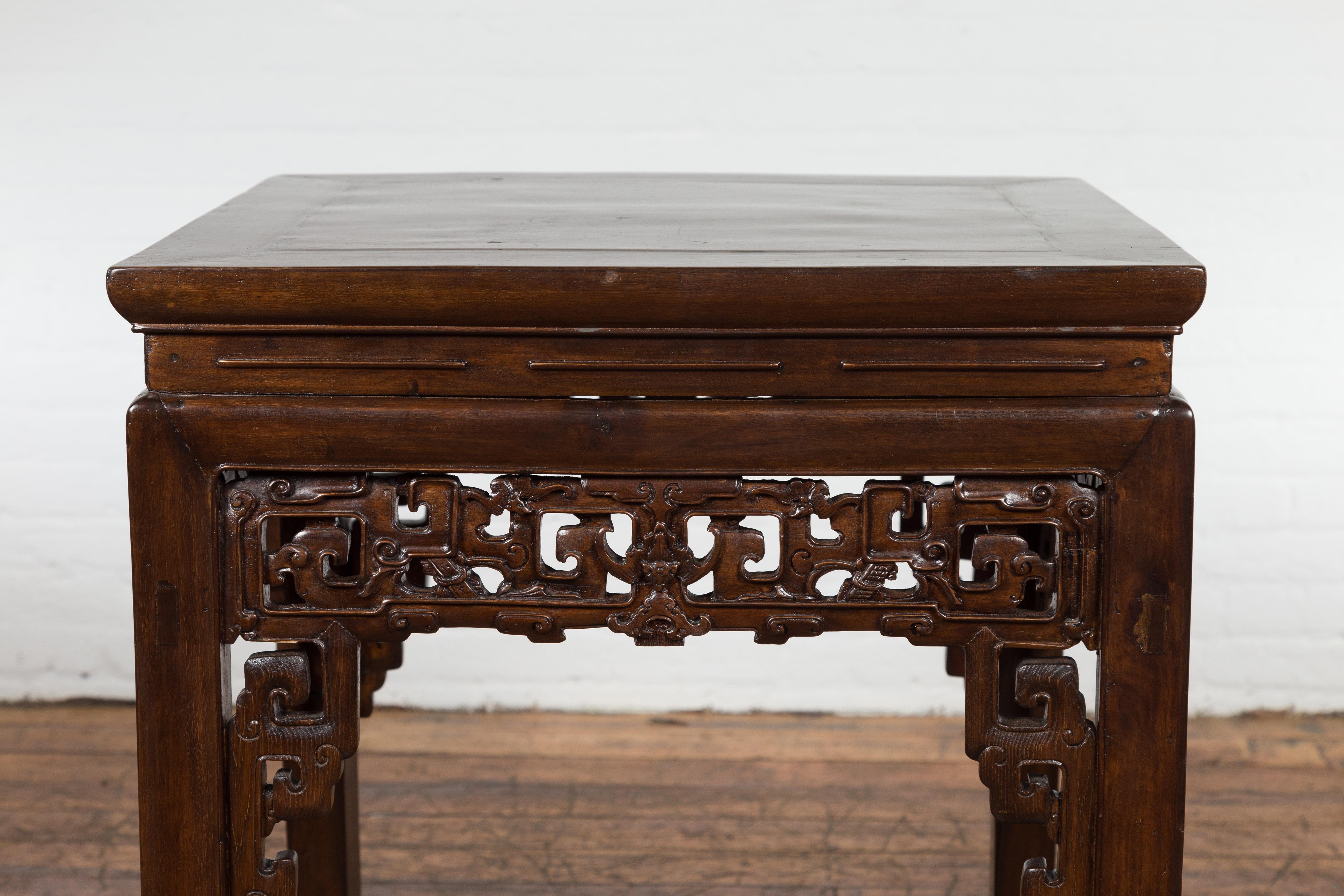 Chinese Qing Dynasty 19th Century Table with Carved Apron and Custom Lacquer For Sale 1