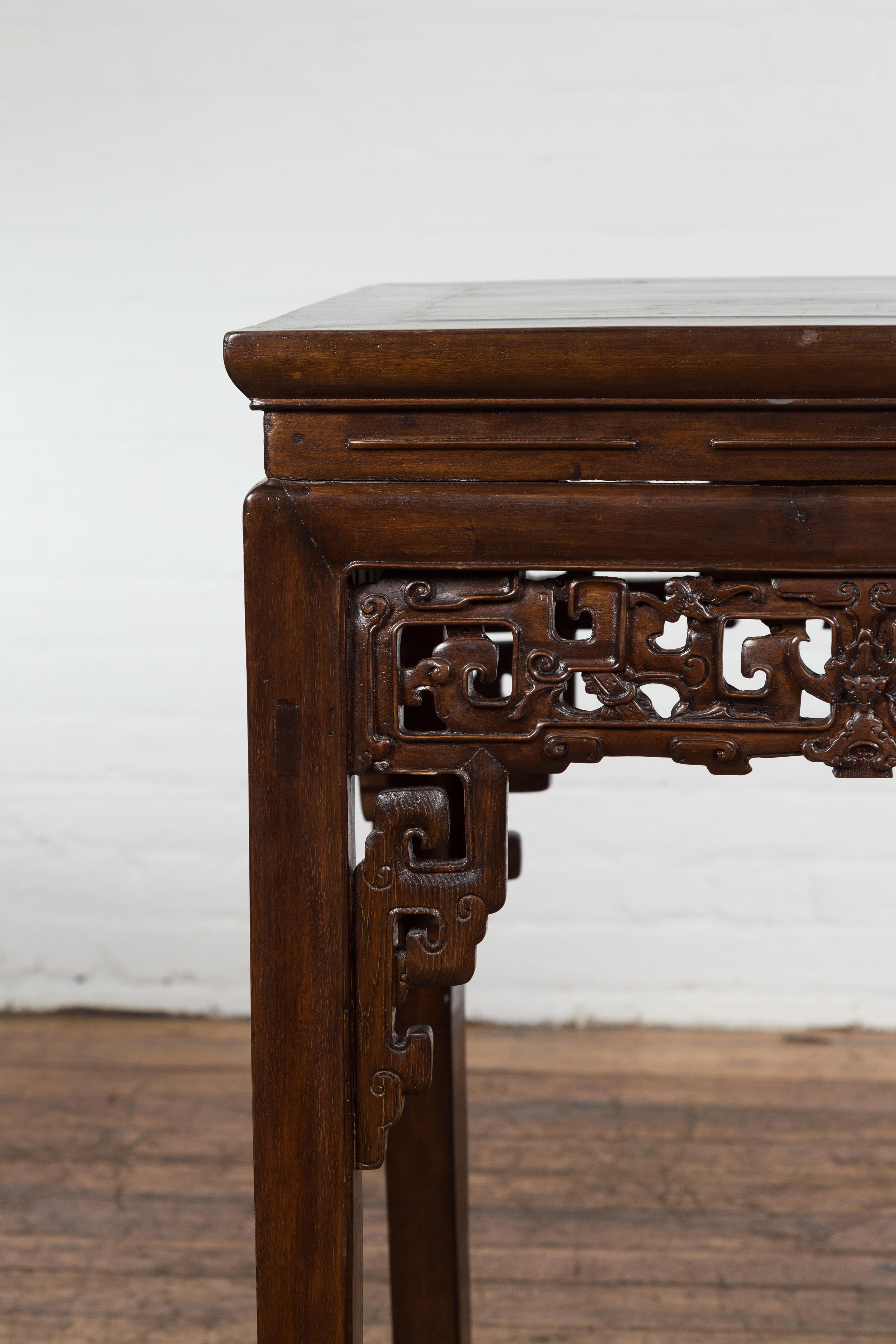 Chinese Qing Dynasty 19th Century Table with Carved Apron and Custom Lacquer For Sale 3