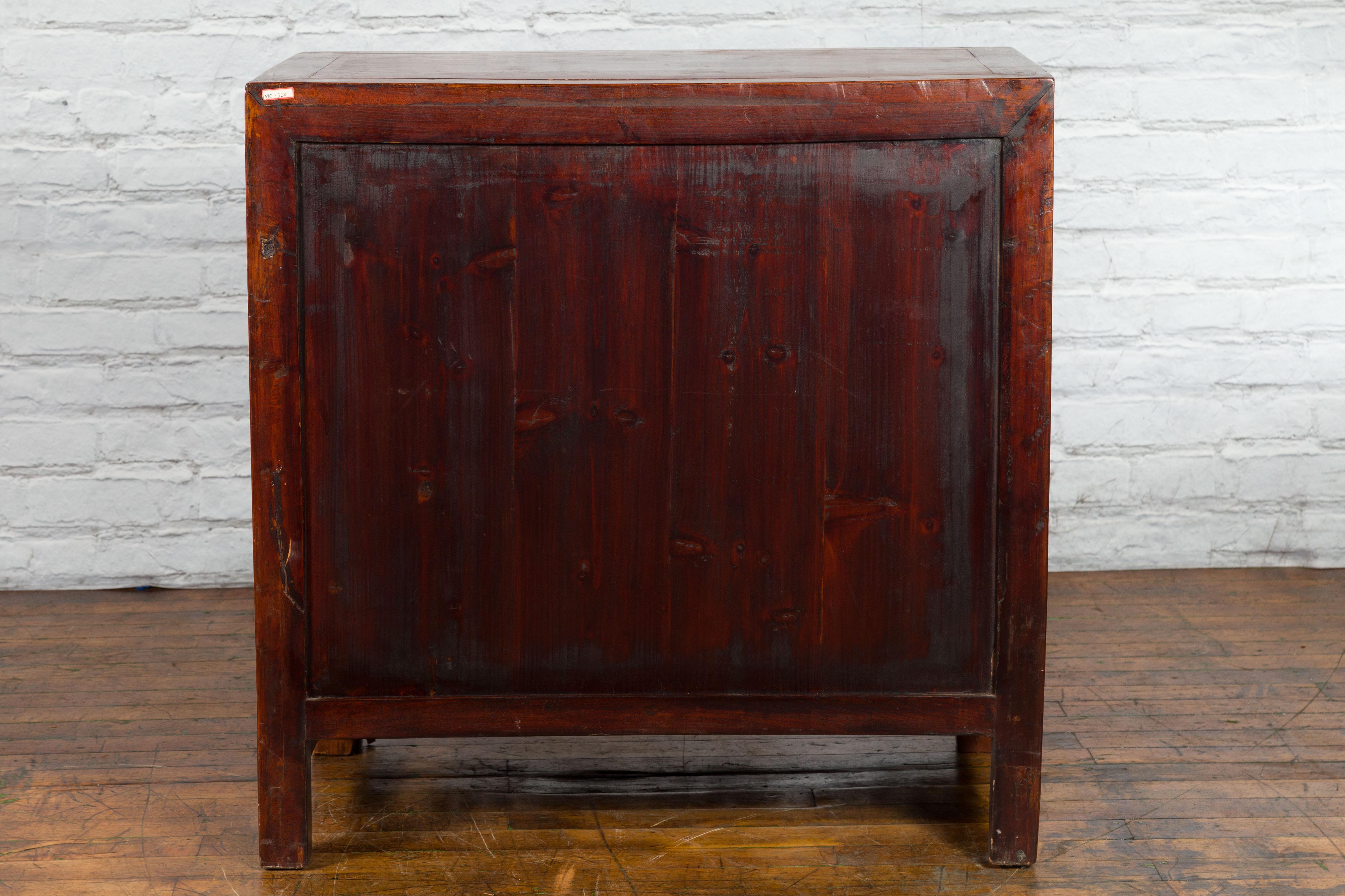 Chinese Qing Dynasty 19th Century Two-Toned Elm Cabinet with Burl Wood Accents For Sale 13