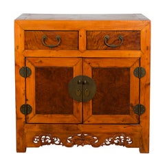 Qing Dynasty 19th Century Two-Toned Elm Cabinet with Burl Wood Accents
