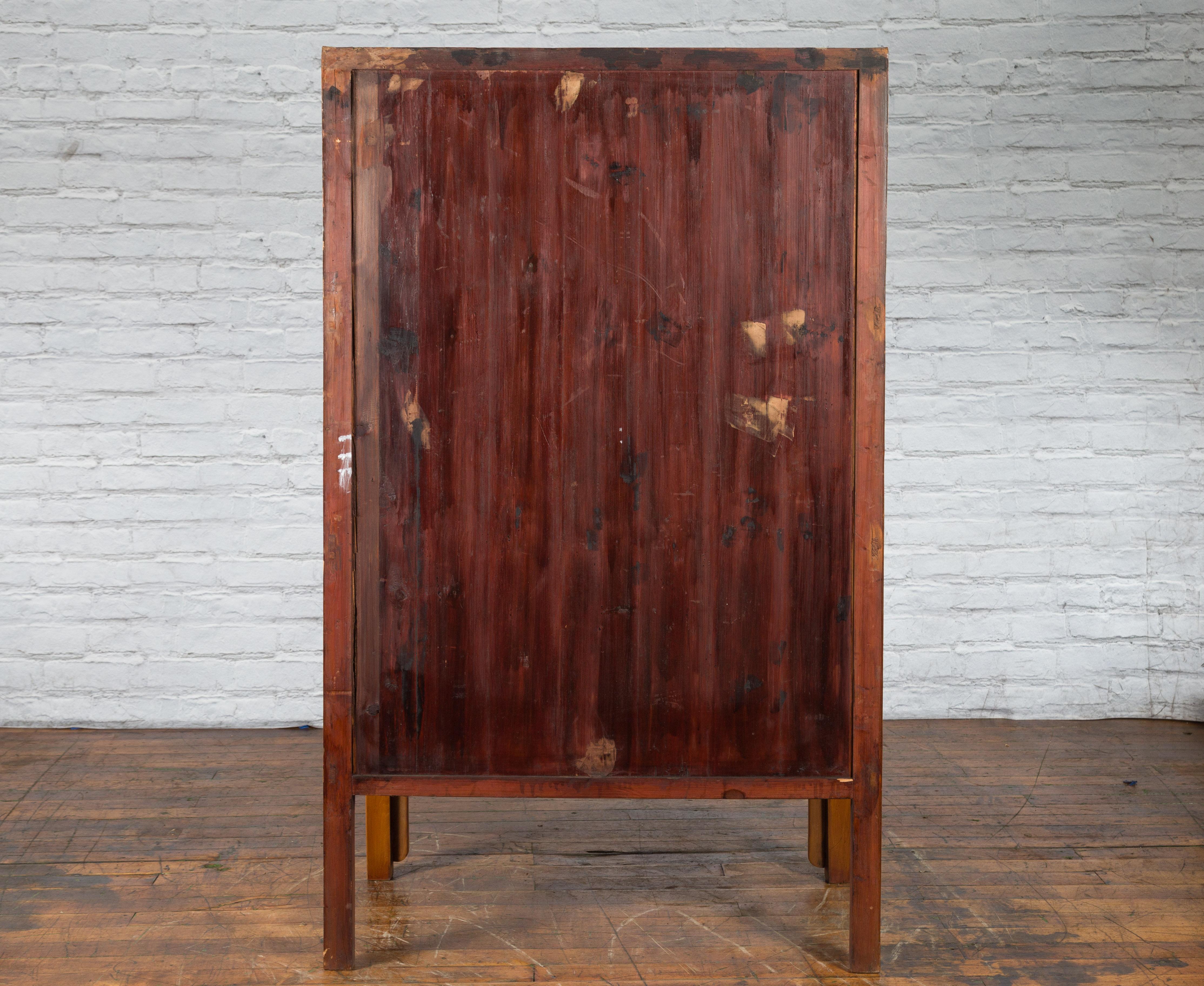 Chinese Qing Dynasty 19th Century Two-Toned Wooden Cabinet with Brass Hardware For Sale 6