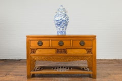 20th Century Carved Wooden Sideboard with Floral Motifs and Shelf