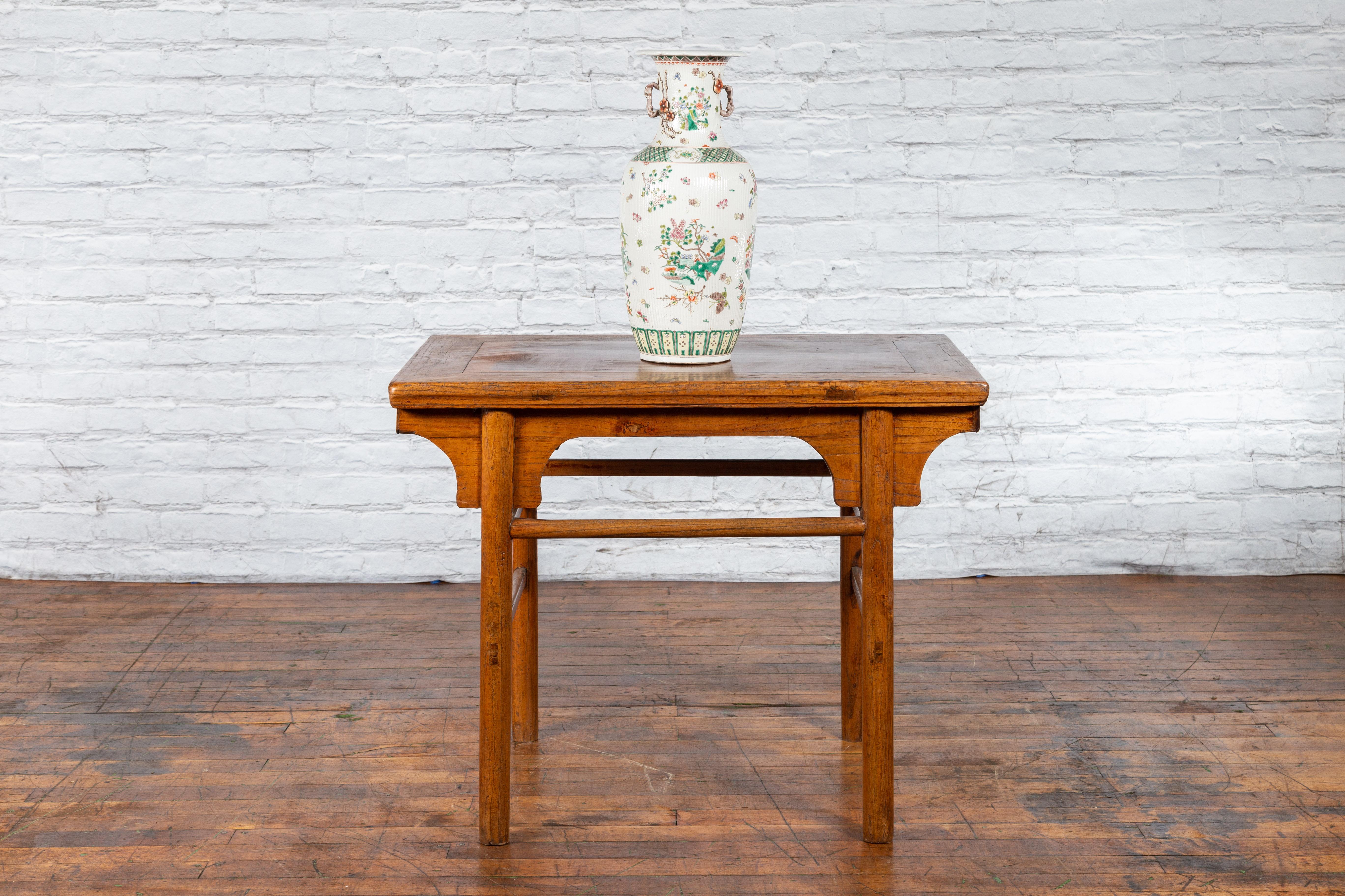 Wood Chinese Qing Dynasty 19th Century Wine Console Table with Carved Apron For Sale
