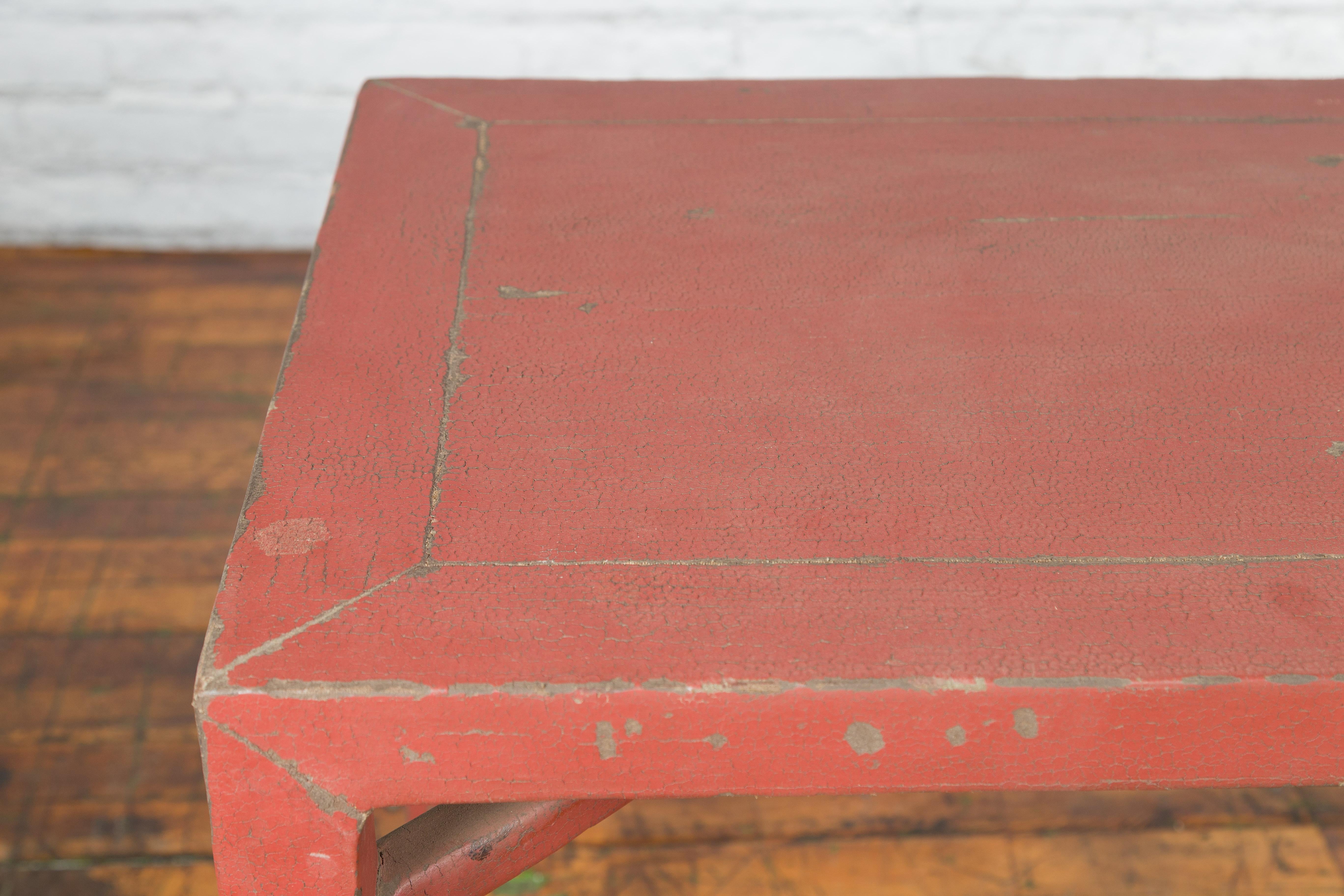Chinese Qing Dynasty 19th Century Yumu Wood Wine Table with Original Red Lacquer For Sale 6
