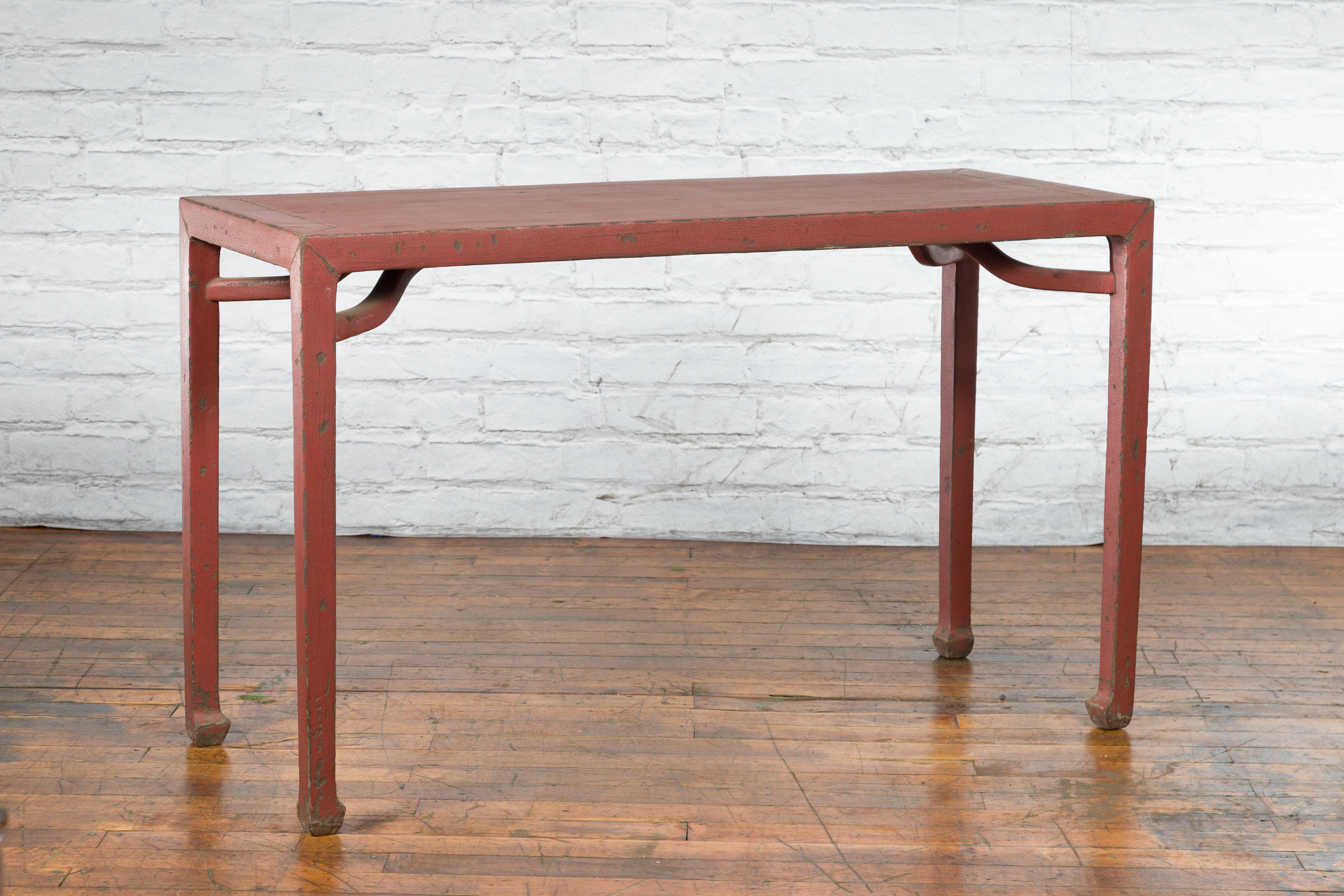 Chinese Qing Dynasty 19th Century Yumu Wood Wine Table with Original Red Lacquer For Sale 9