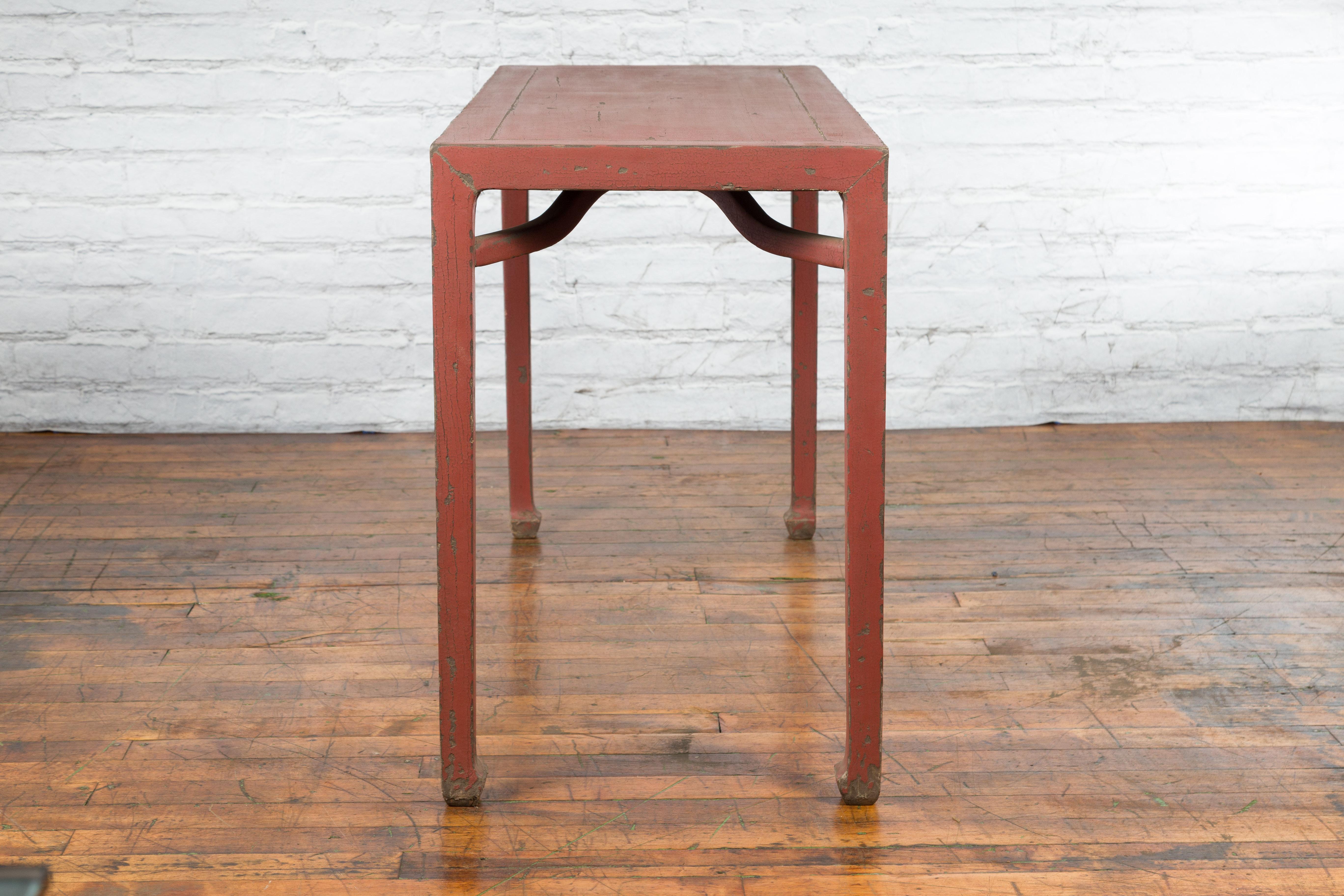 Chinese Qing Dynasty 19th Century Yumu Wood Wine Table with Original Red Lacquer For Sale 11