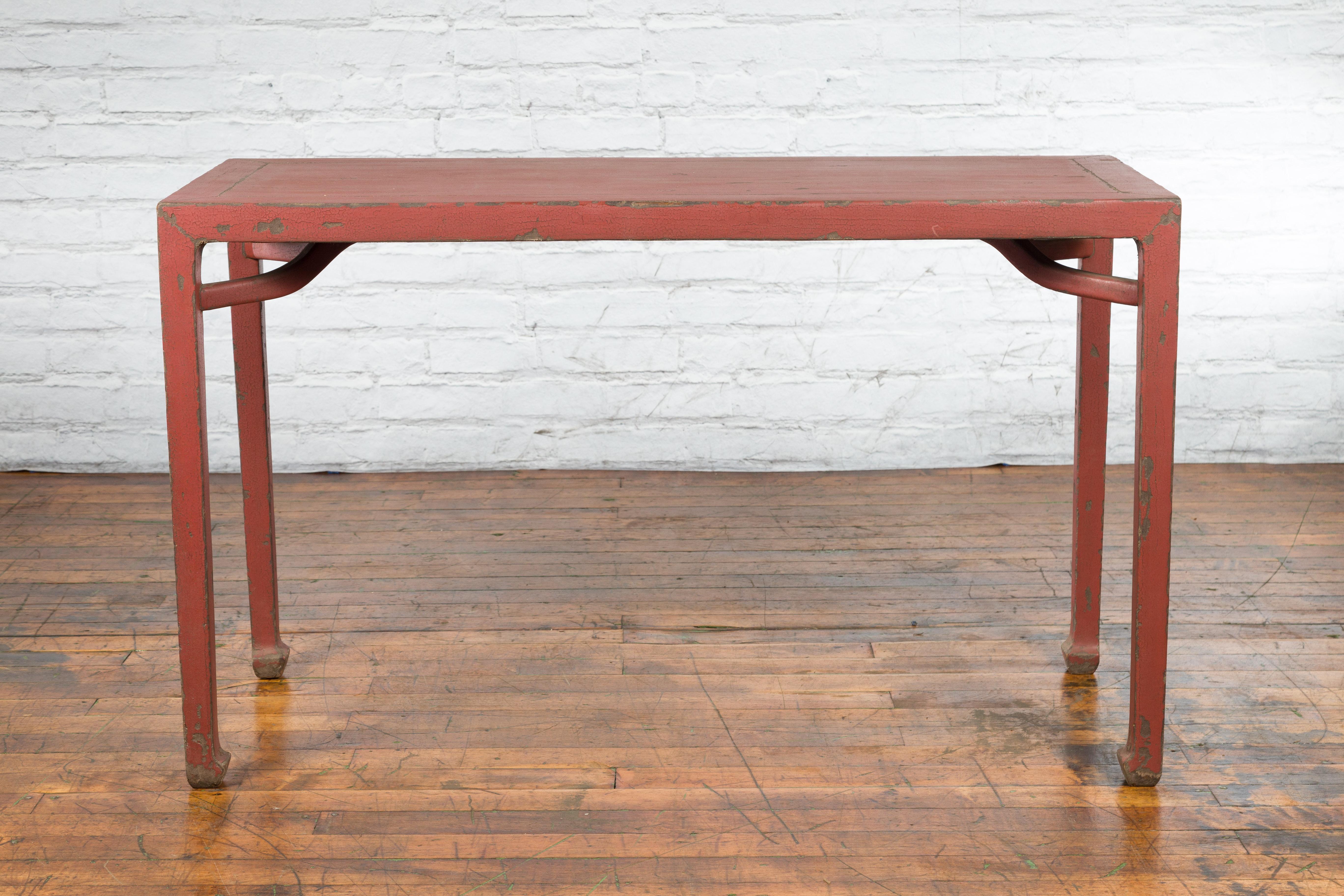 Chinese Qing Dynasty 19th Century Yumu Wood Wine Table with Original Red Lacquer For Sale 13