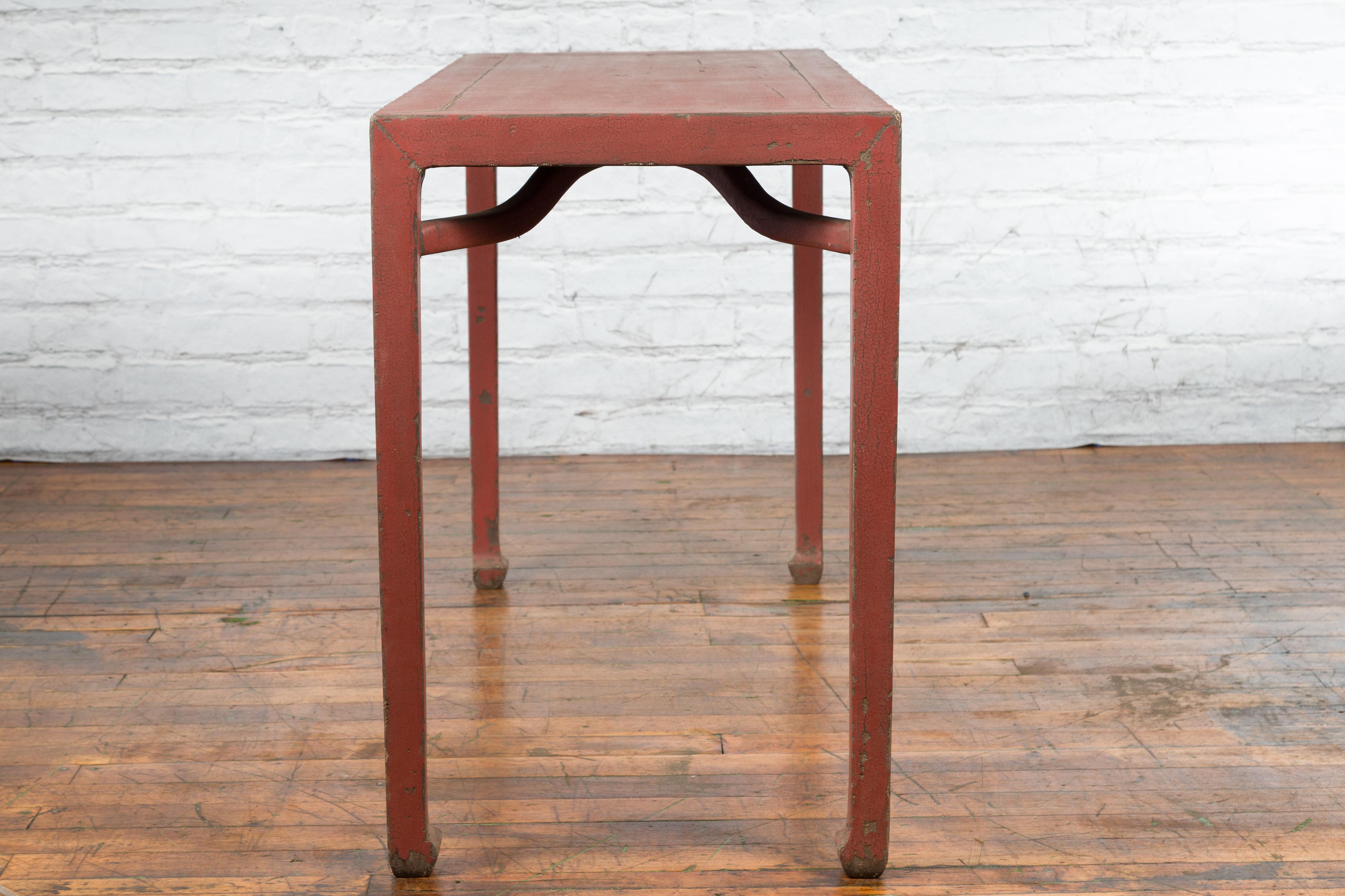 Chinese Qing Dynasty 19th Century Yumu Wood Wine Table with Original Red Lacquer For Sale 14