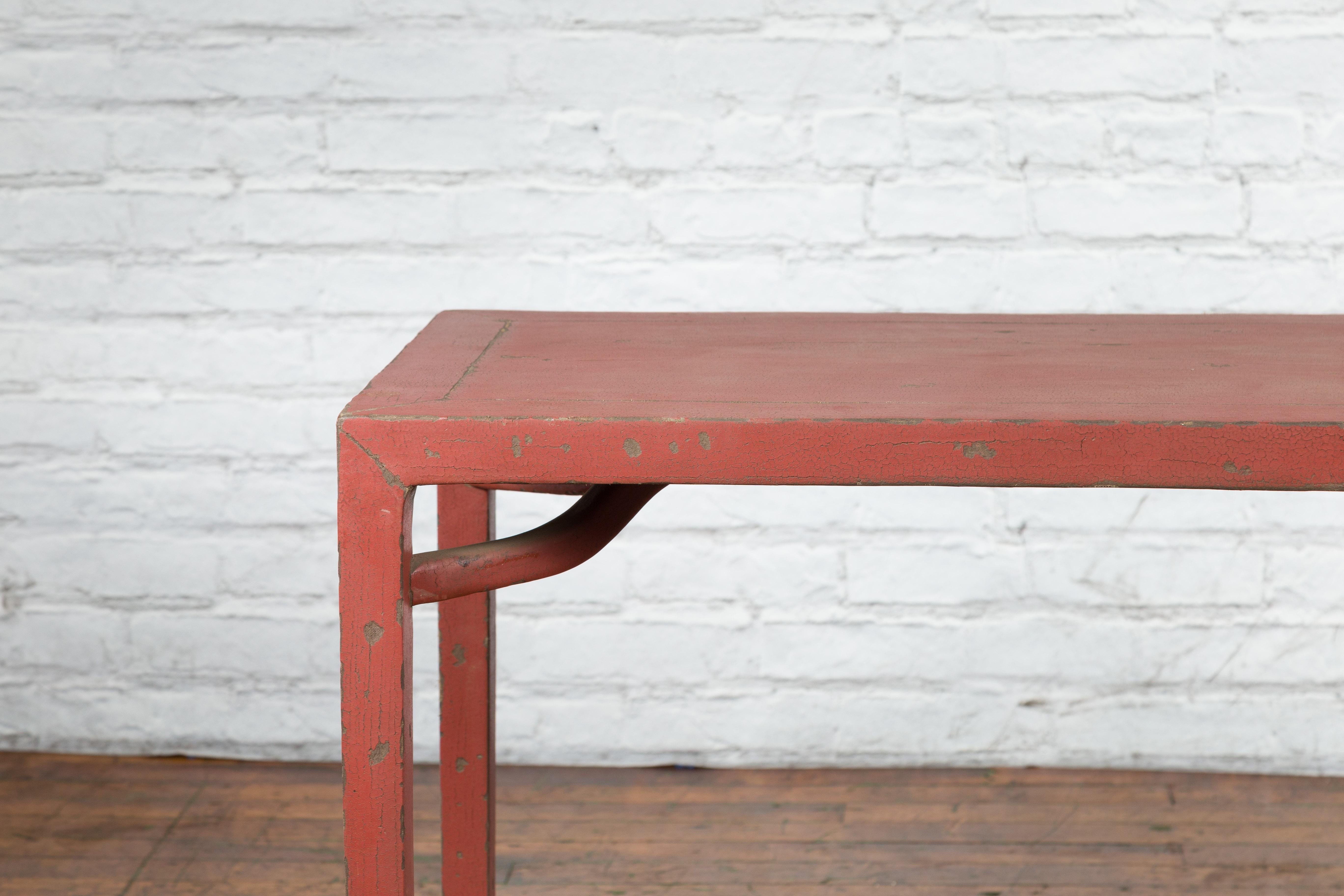 Chinese Qing Dynasty 19th Century Yumu Wood Wine Table with Original Red Lacquer For Sale 1