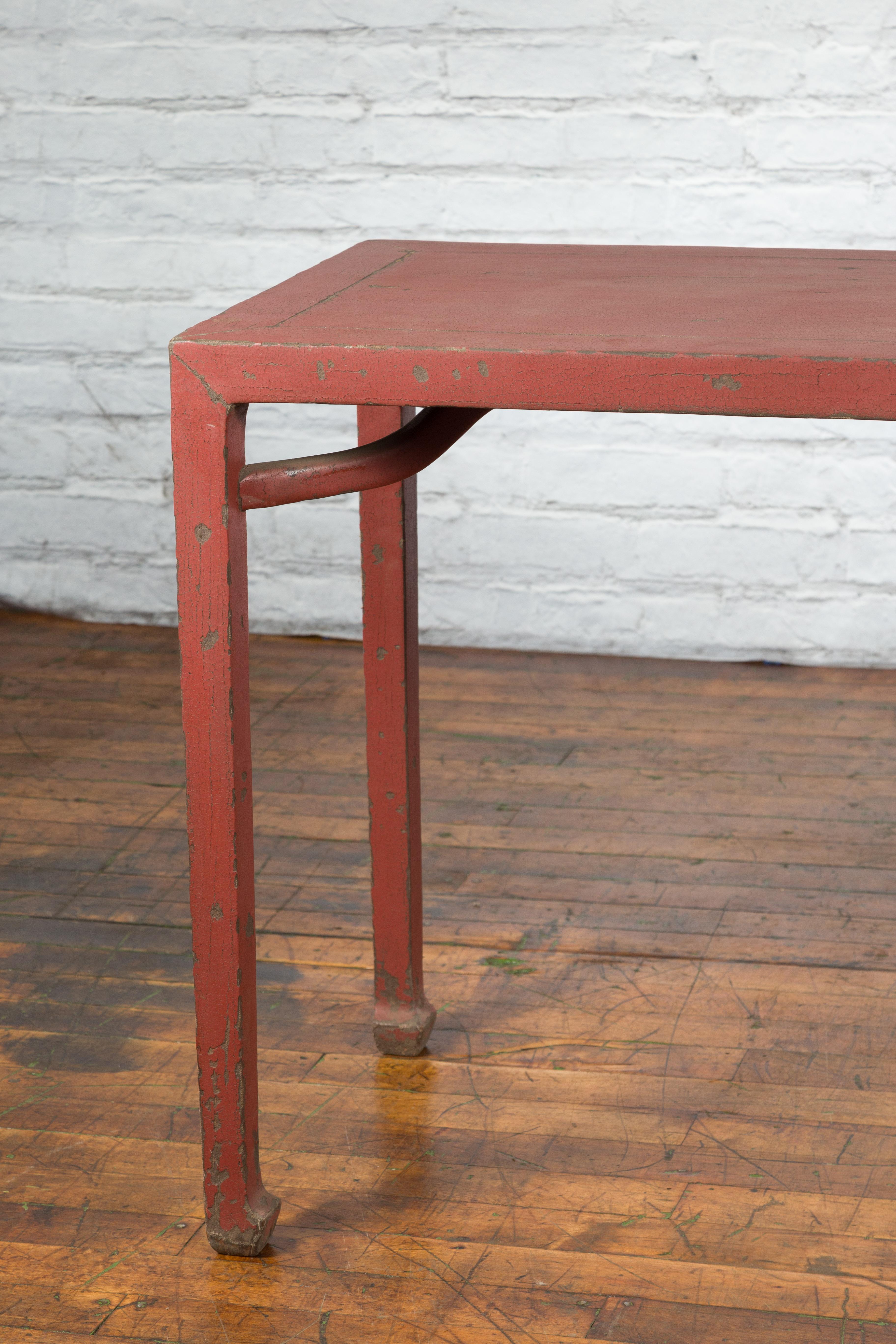 Chinese Qing Dynasty 19th Century Yumu Wood Wine Table with Original Red Lacquer For Sale 3