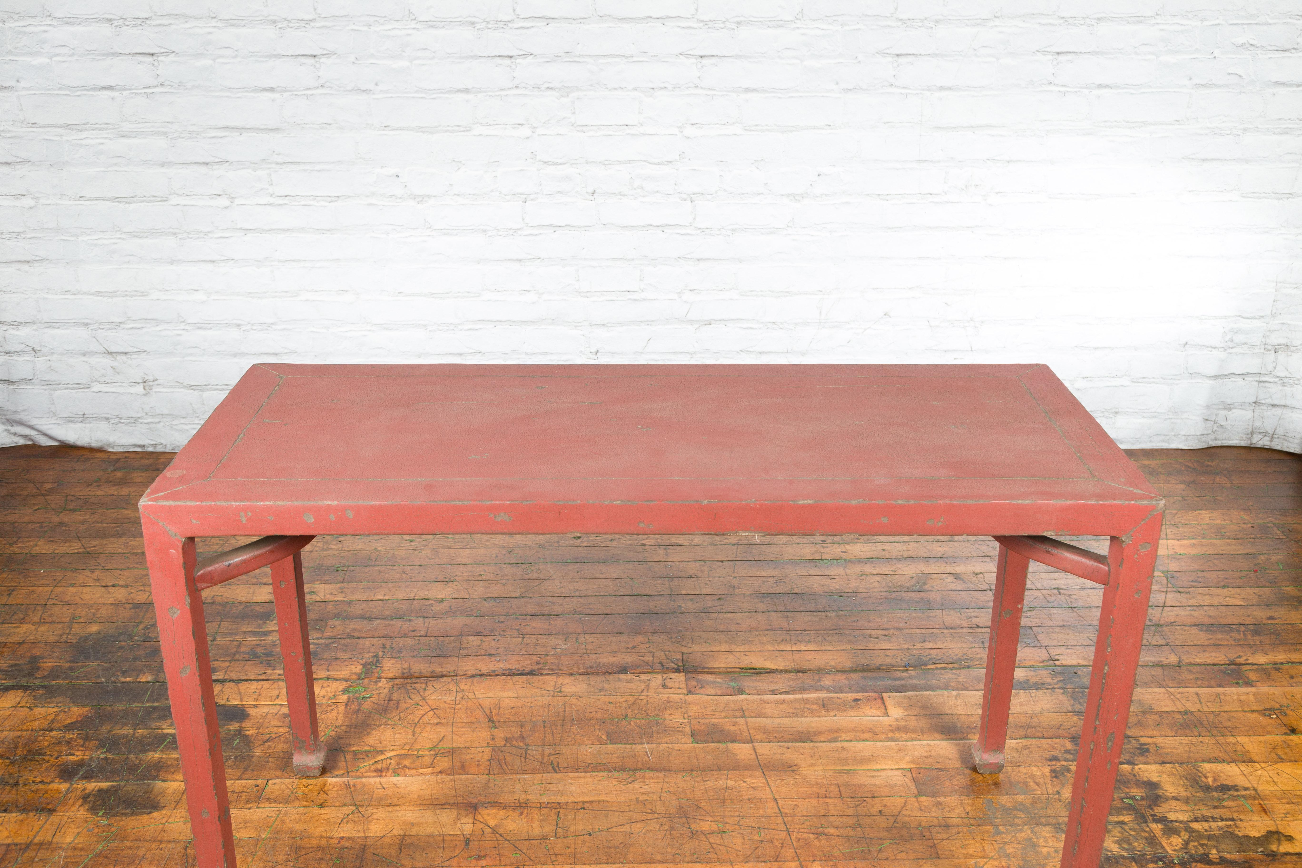 Chinese Qing Dynasty 19th Century Yumu Wood Wine Table with Original Red Lacquer For Sale 5
