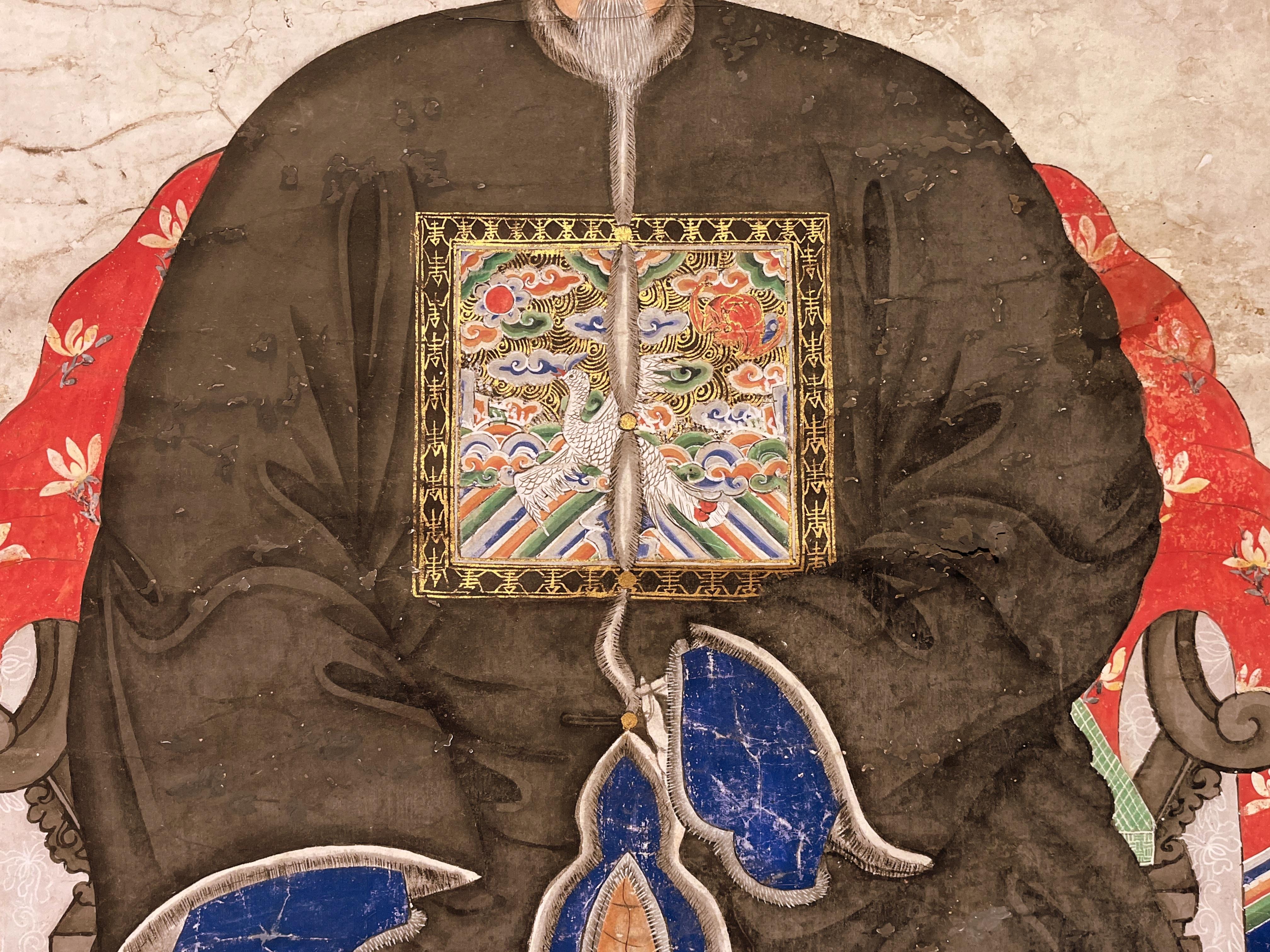 Peinture sur rouleau suspendue de l'ancêtre de l'officier impérial de la dynastie chinoise Qing Bon état - En vente à Greenwich, CT