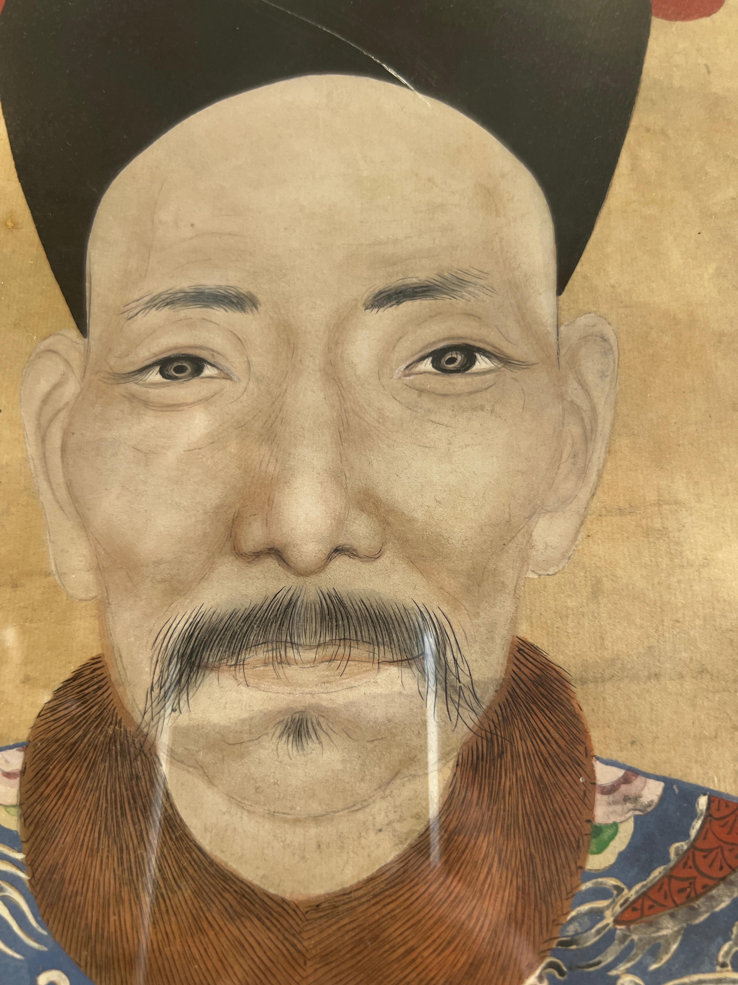 Chinese Qing Dynasty Ancestor Portrait, Senior Official First Rank, 19th Century For Sale 9