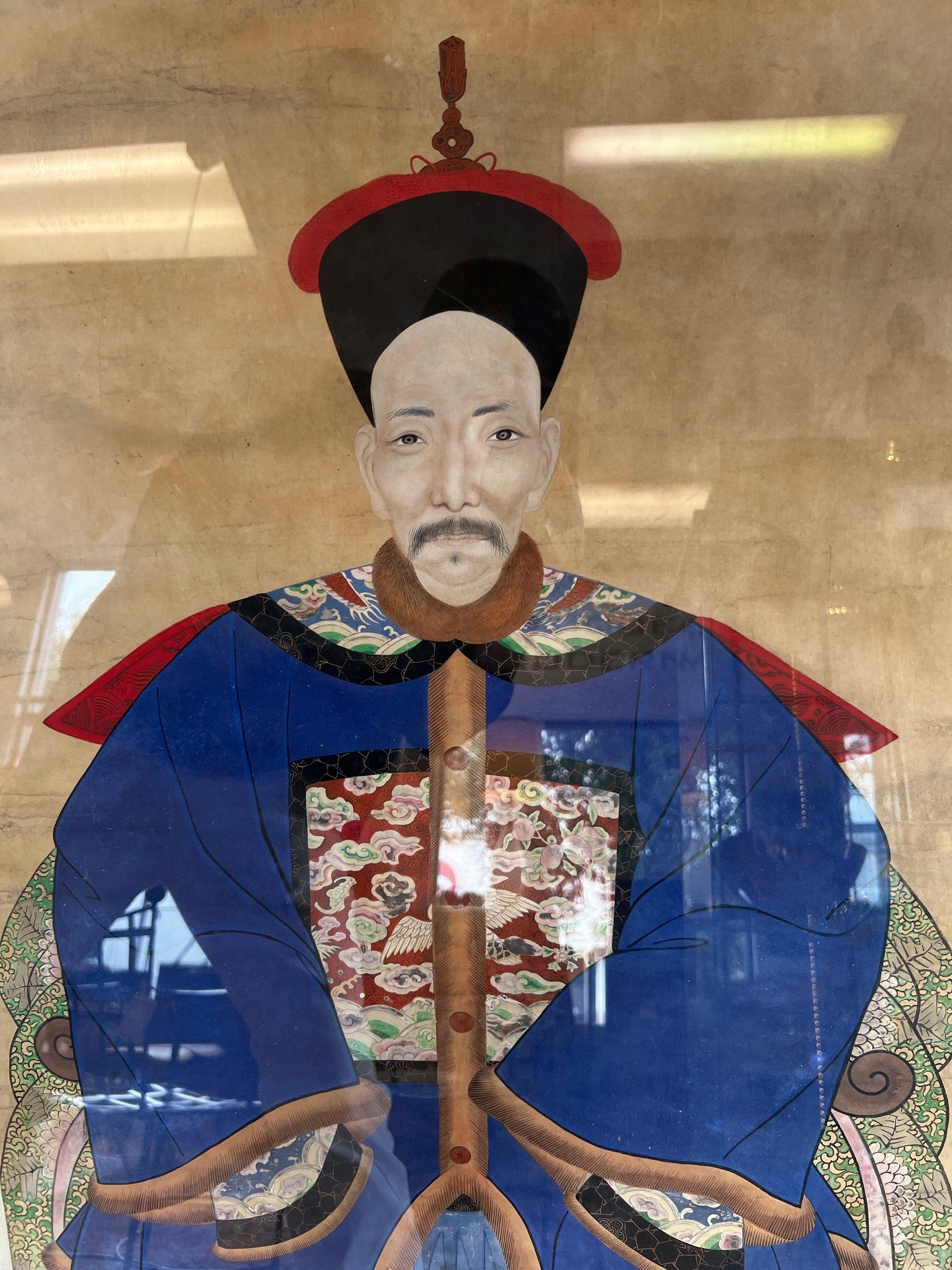 Chinesisches Ancestor-Porträt aus der chinesischen Qing-Dynastie, hochrangiger Offizieller erster Rang, 19. Jahrhundert (Seide) im Angebot