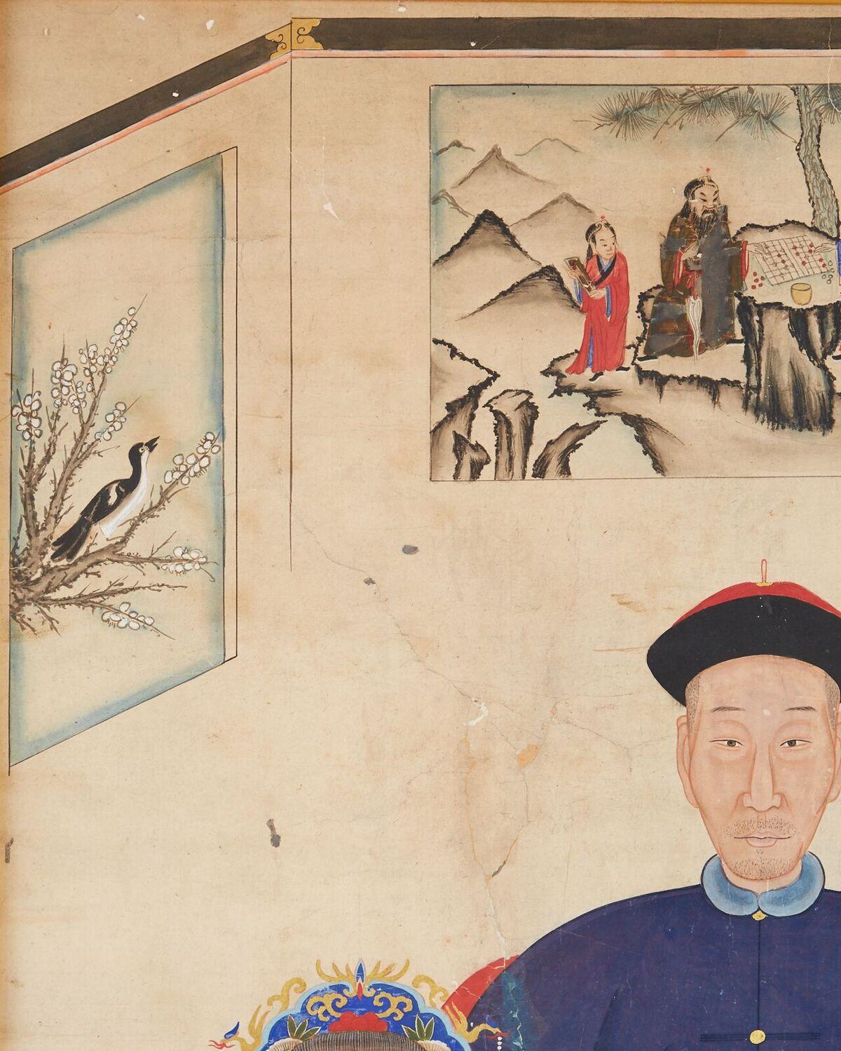 Chinese Qing Dynasty Ancestral Portrait Mounted and Framed 2